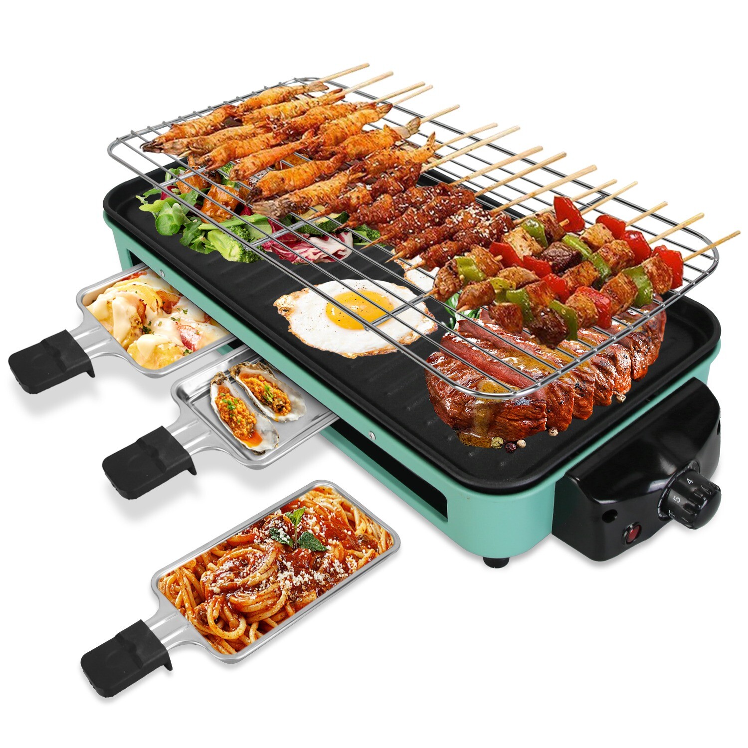 High Power Electric Indoor Grill 2 in1 BBQ w/ Removable Grill Net 5 Heat Setting