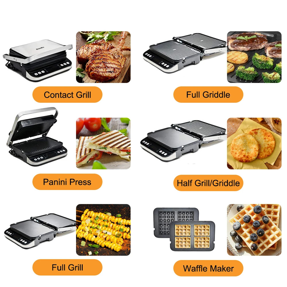 2000W Electric Contact Grill Digital Griddle and Panini Press, Optional Waffle M