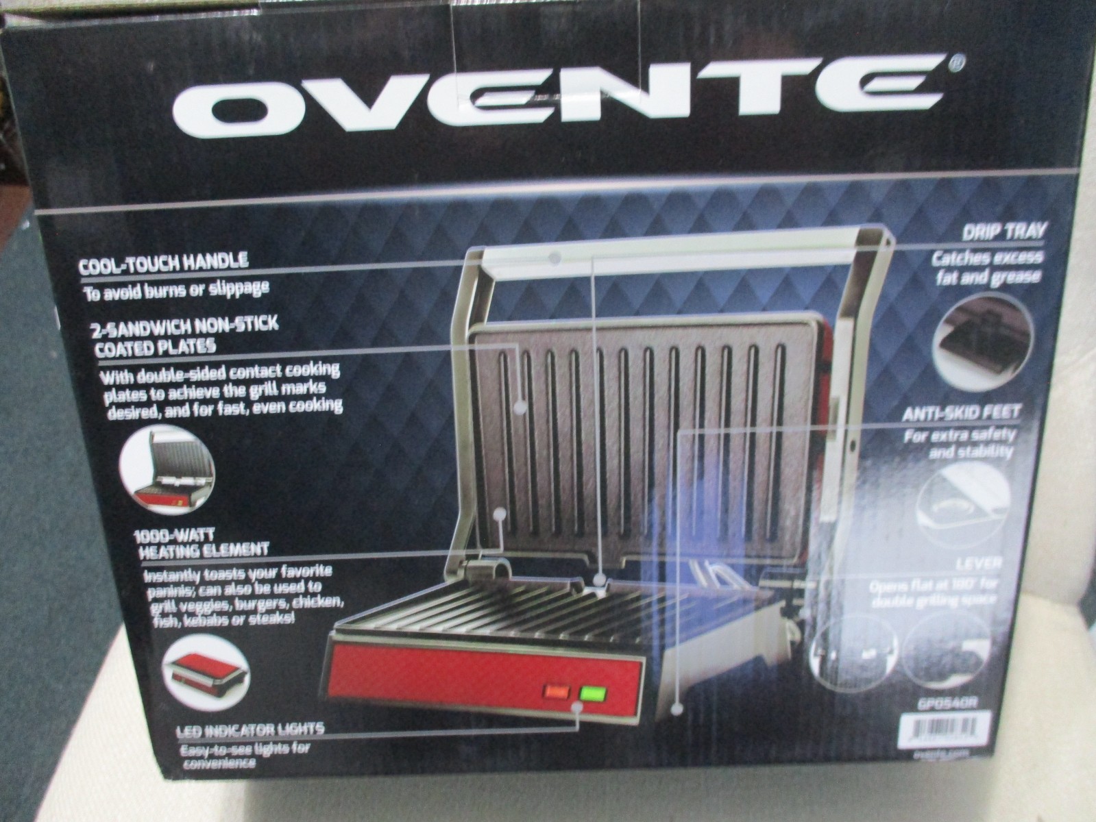 Electric Panini Press Sandwich Maker with Non-Stick Coated Plates Ovente GP0540R