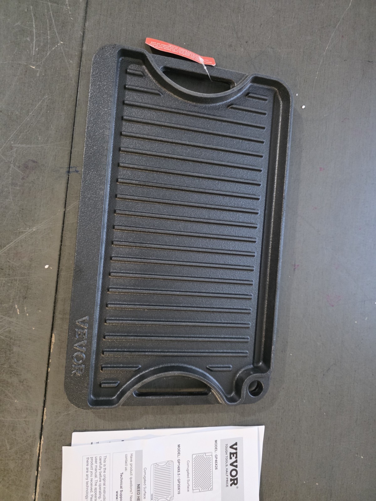 VEVOR Reversible Grill/Griddle, 14×8.5 inch Pre-Seasoned Cast Iron Griddle, Port
