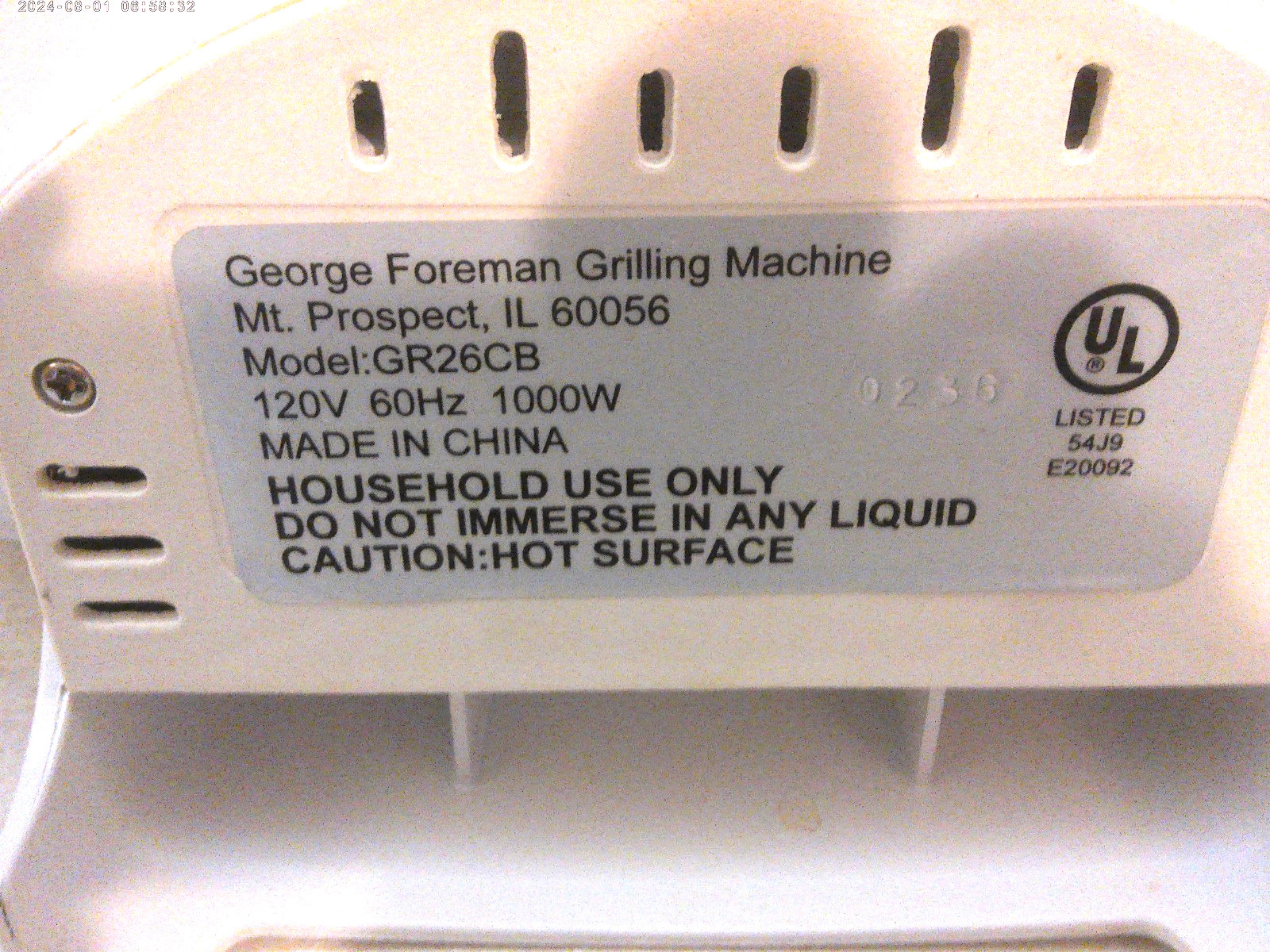GEORGE FOREMAN GR-26 CB LEAN MEAN FAT GRILLING MACHINE 1000W, LIGHTLY USED