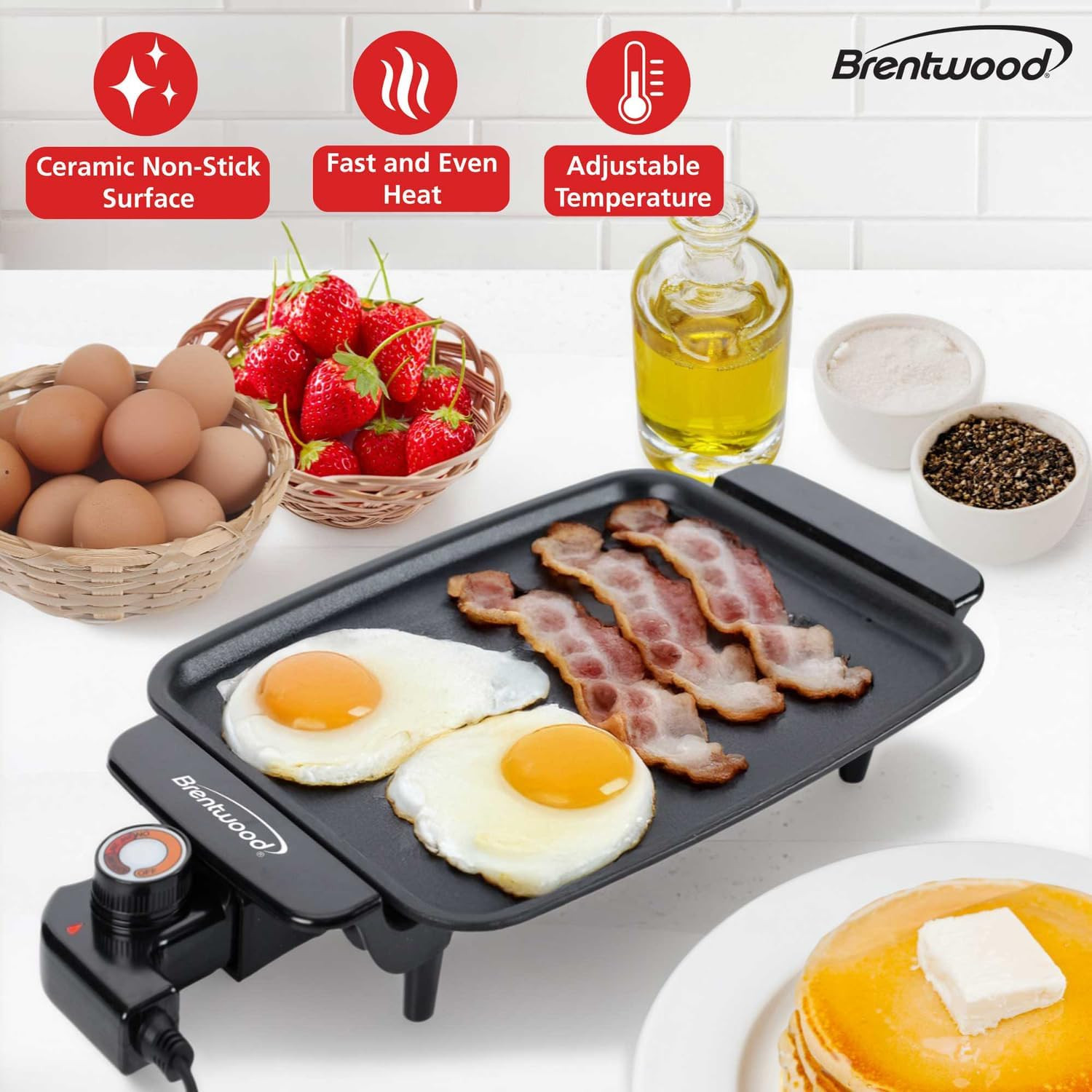 12″ X 10″ 1,200-Watt Electric Griddle with Ceramic Non-Stick Coating
