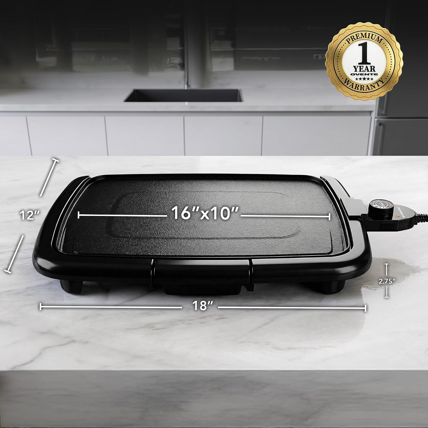 Electric Griddle with 16 X 10 Inch Flat Non-Stick Cooking Surface