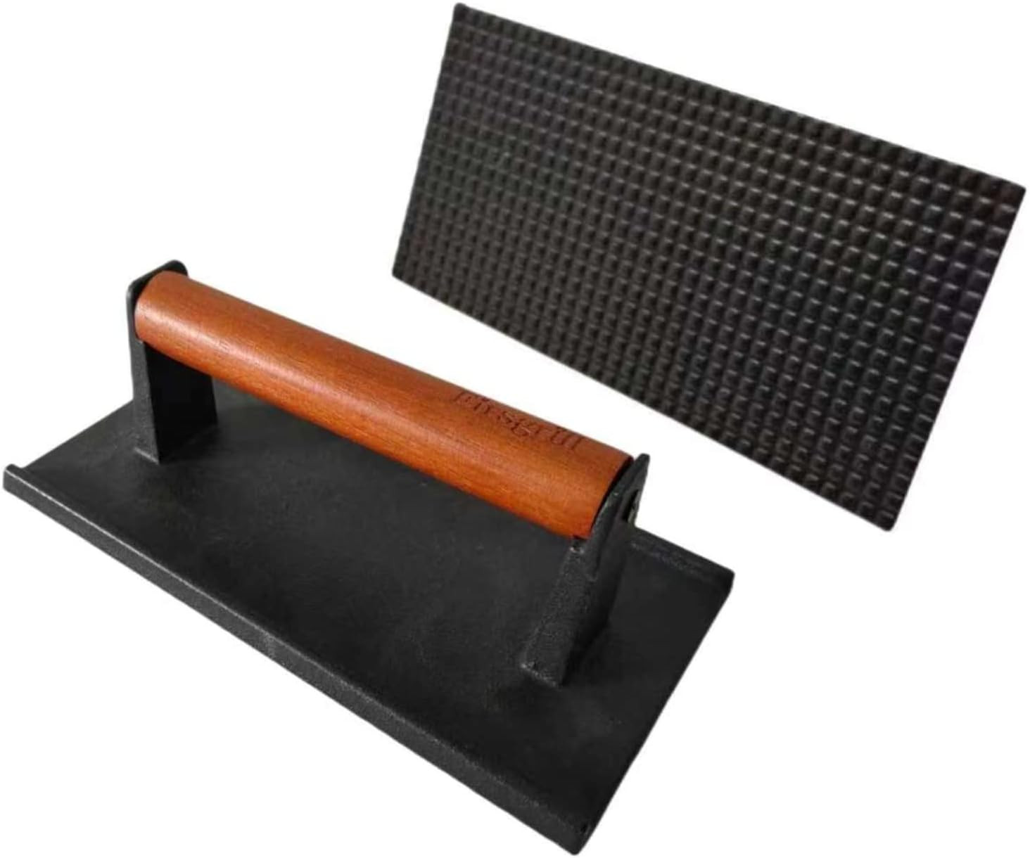 2PC 8.3×4.3″ Heavy-Duty Cast Iron Grill Press & Steak Weight- Cool-Touch Comfort