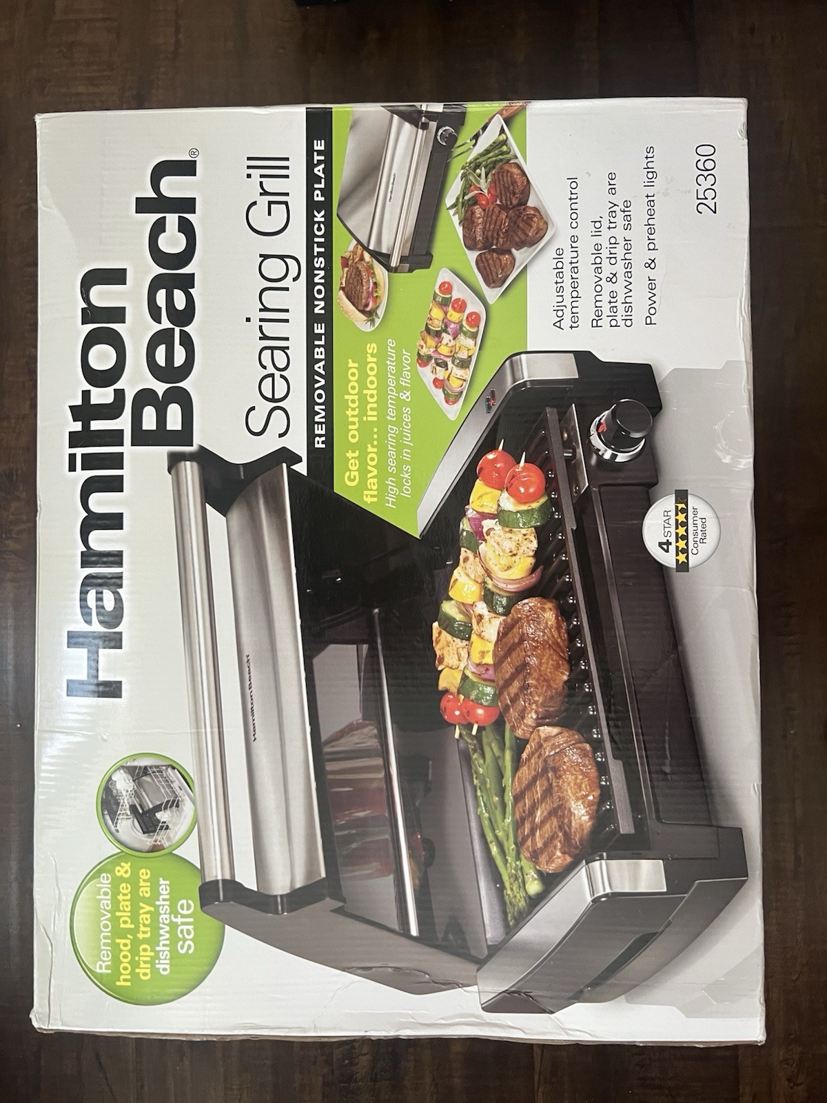 NEW IN BOX Hamilton Beach Electric Indoor Searing Grill Stainless Steel 25360