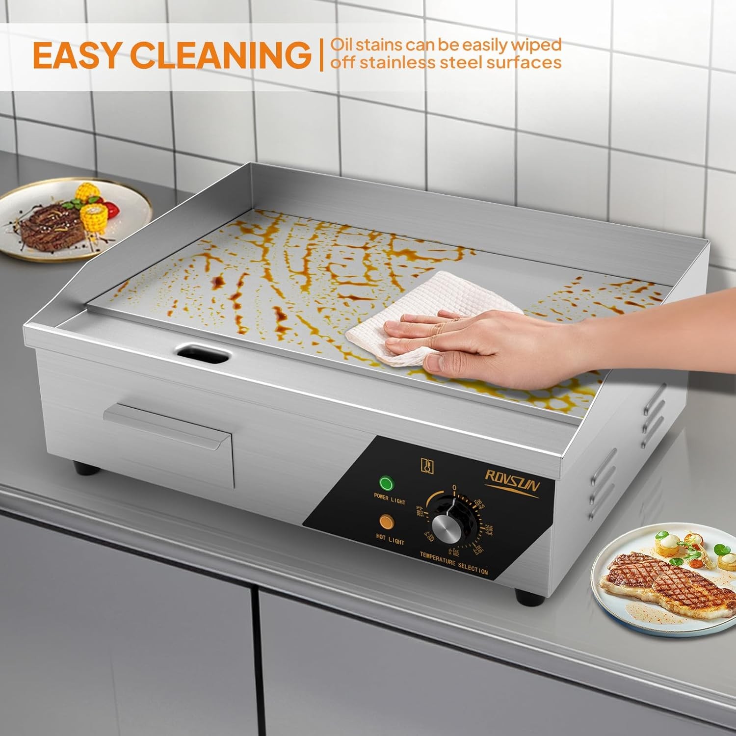 22″ Commercial Electric Griddle 1600W Countertop Flat Top Grill Stainless Steel
