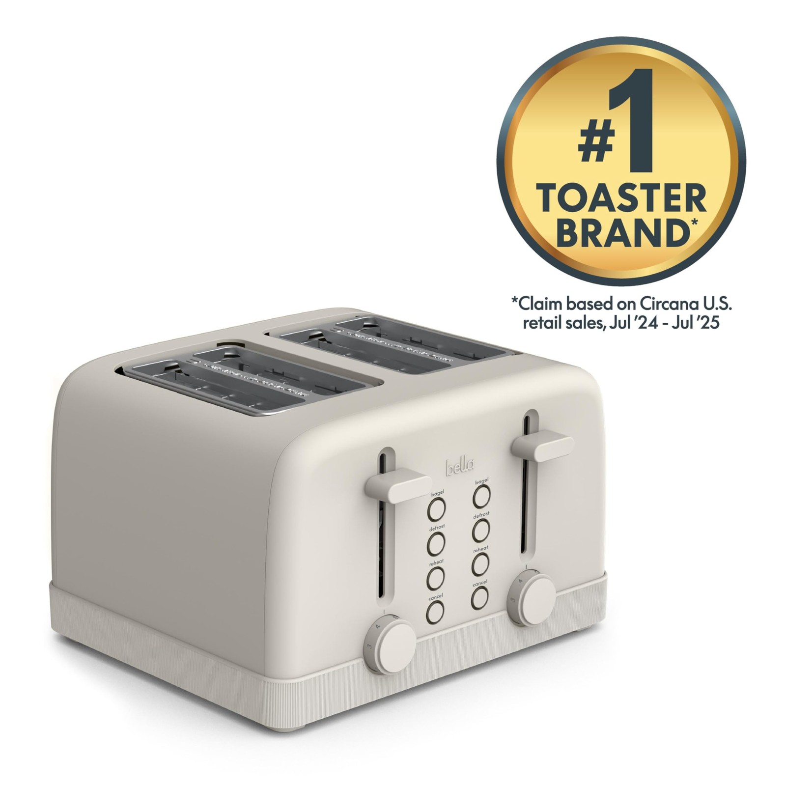 bella 4 Slice Toaster, 6 Setting Shade Control with Reheat & 4 Slice, Oatmilk