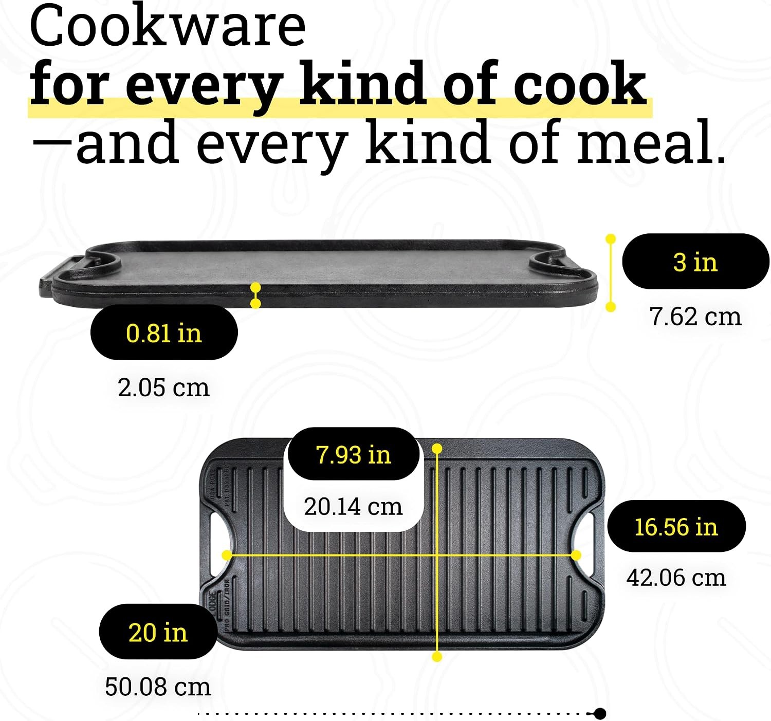 REVERSIBLE CAST IRON GRILL Griddle Double Burner Cookware Stovetops 20×10.5 INCH
