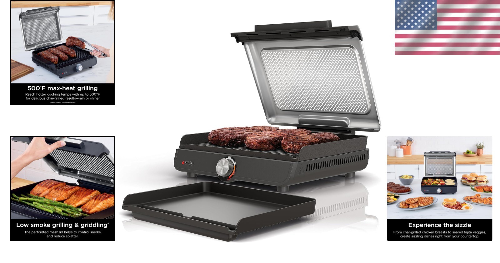 Griddle and Indoor Grill, 14’’, Electric Grill, For Steak, Burgers, Salmon, V…