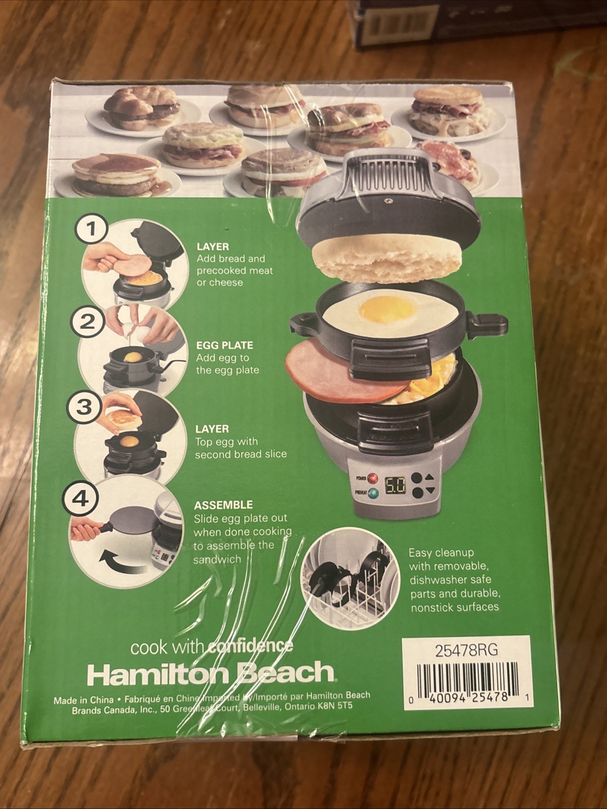 Hamilton Beach Breakfast Sandwich Maker Timer Nonstick Dishwasher Safe 25478