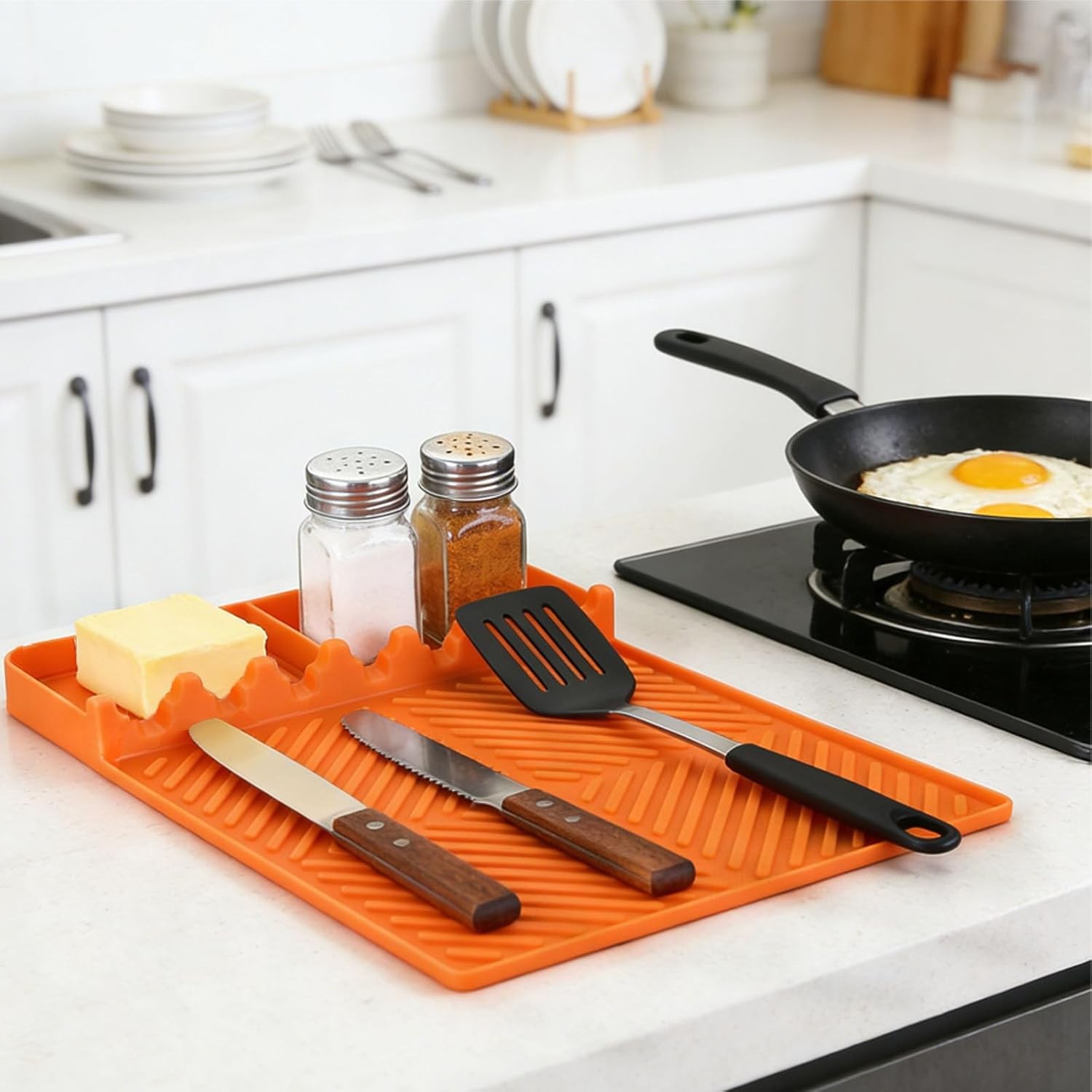 Silicone Tools Mat for Griddle Kitchen with Drip Pad for BBQ Orange