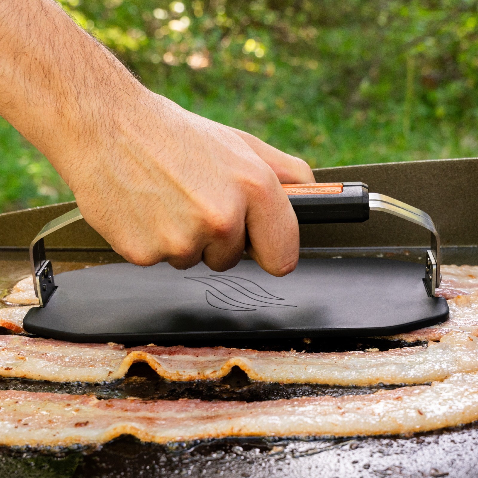 Griddle Press w/Collapsible Handle for Kitchen BBQ Grill Heat-Resistant Non-Slip