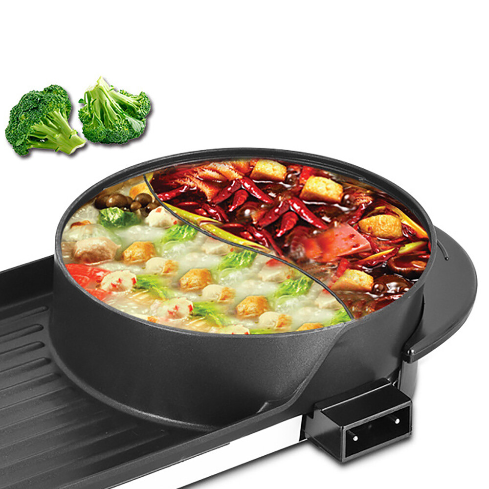 2 in 1 Electric Non-Stick Grill Hot Pot BBQ Grill Soup Shabu Pot Barbecue 2200W