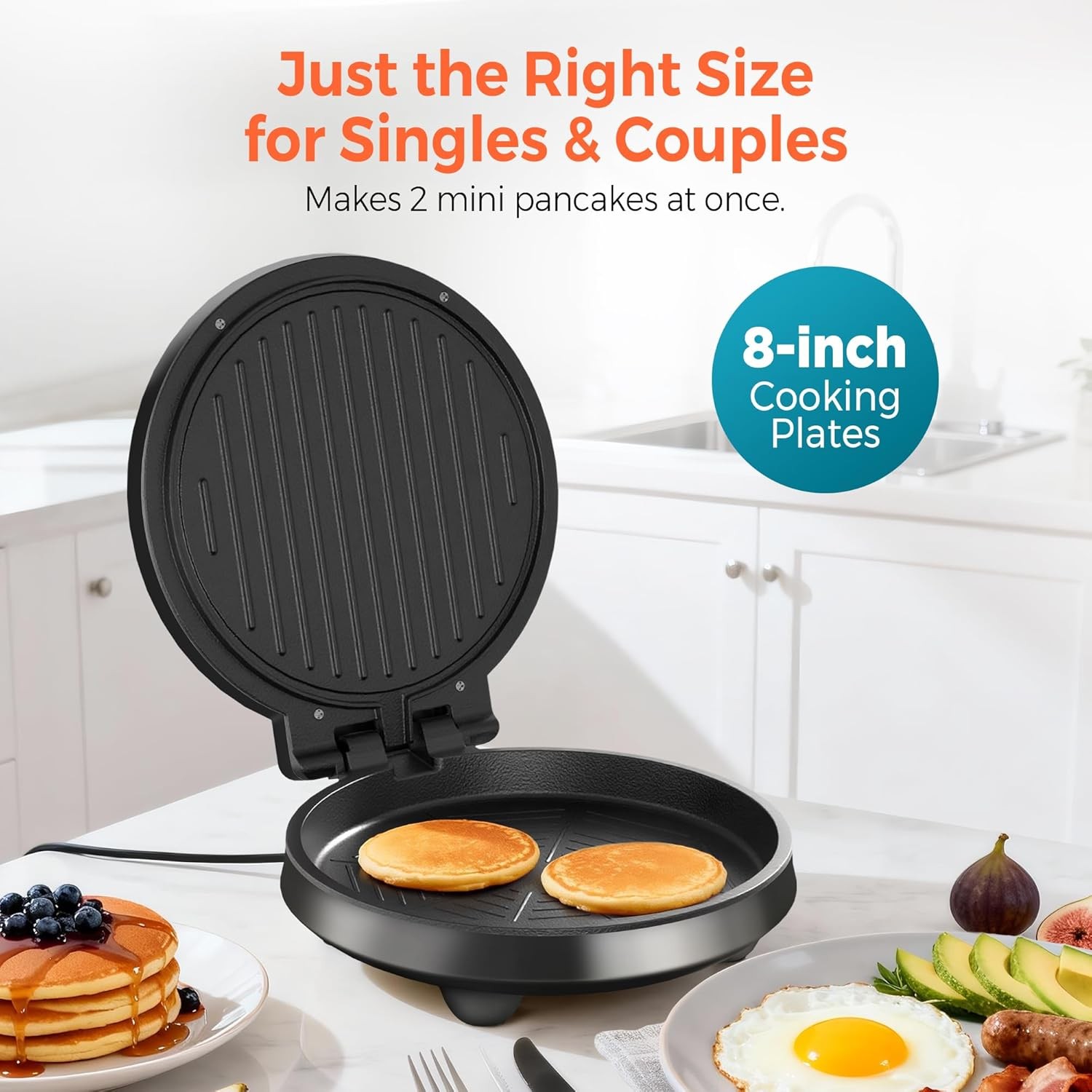 3-in-1 Electric Griddle & Panini Press 8″ Nonstick Round Griddle &Sandwich Press