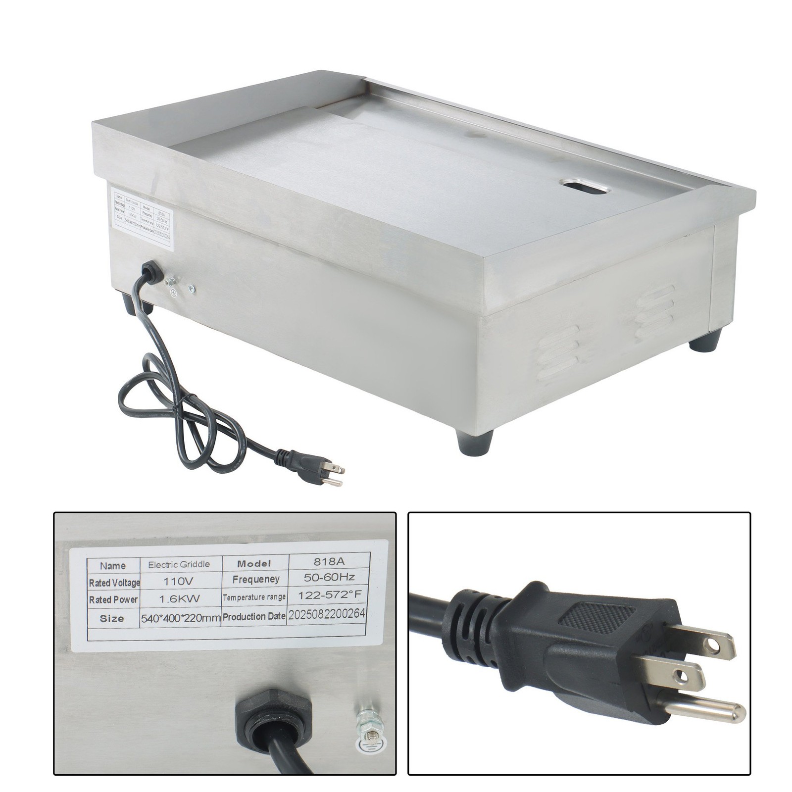 22″ 1600W Commercial Electric Countertop Griddle Flat Top Grill Hot Plate