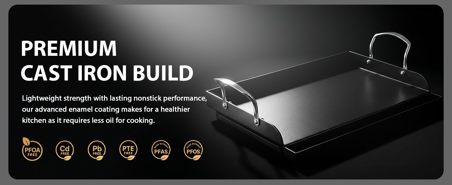 Cast Iron Griddle, Pre-Seasoned, Nonstick, 17 x 13 in Flat | For outdoor