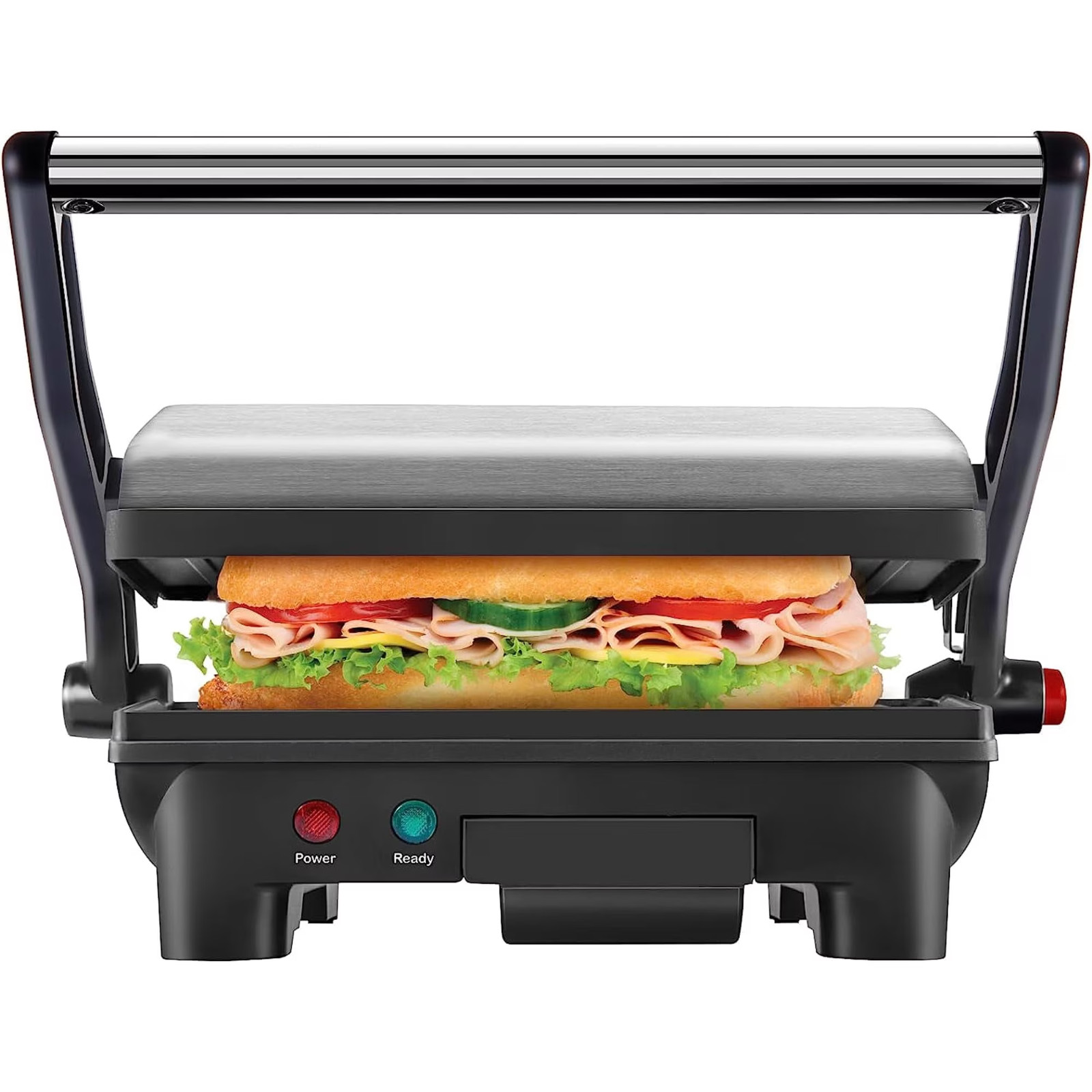Chefman 3-in-1 Panini Press & Grill 2-Slice Non-Stick Opens Flat Stainless