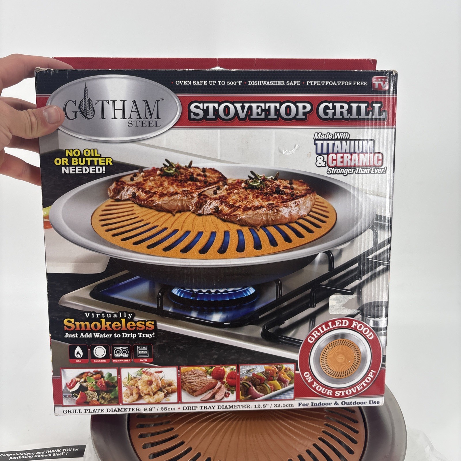 Gotham Steel Stovetop Grill Titanim & Ceramic Nonstick Virtually Smokeless New