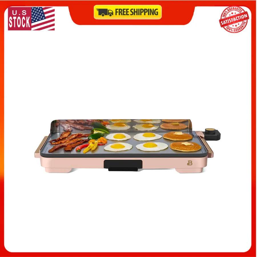 Beautiful Drew Barrymore 12 x 22 Inch XL Electric Nonstick Griddle Rose Gold