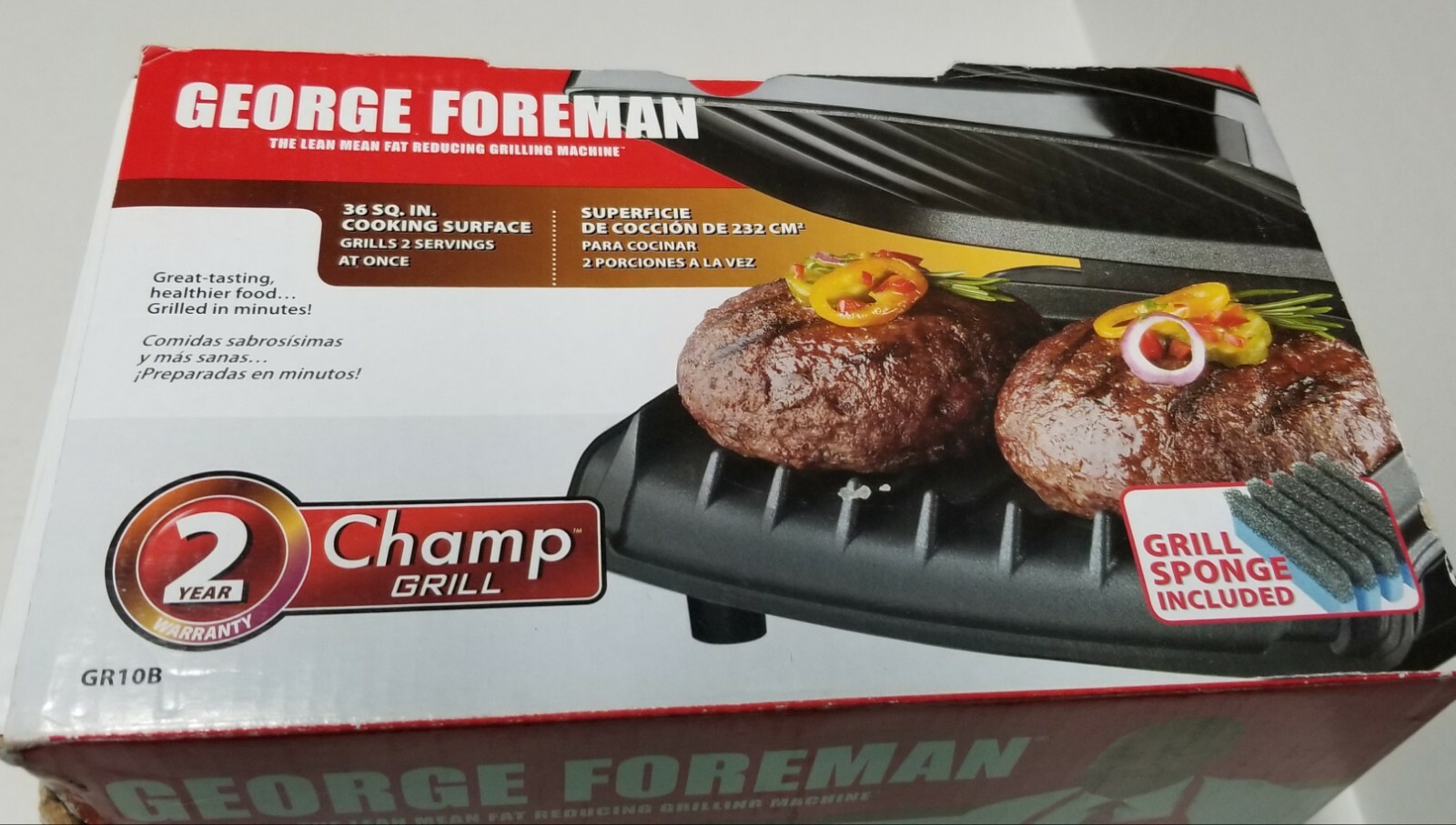 NOS GEORGE FOREMAN Boxer Healthy Cooking 3 CHAMP Grill #GR10B New in Box Black