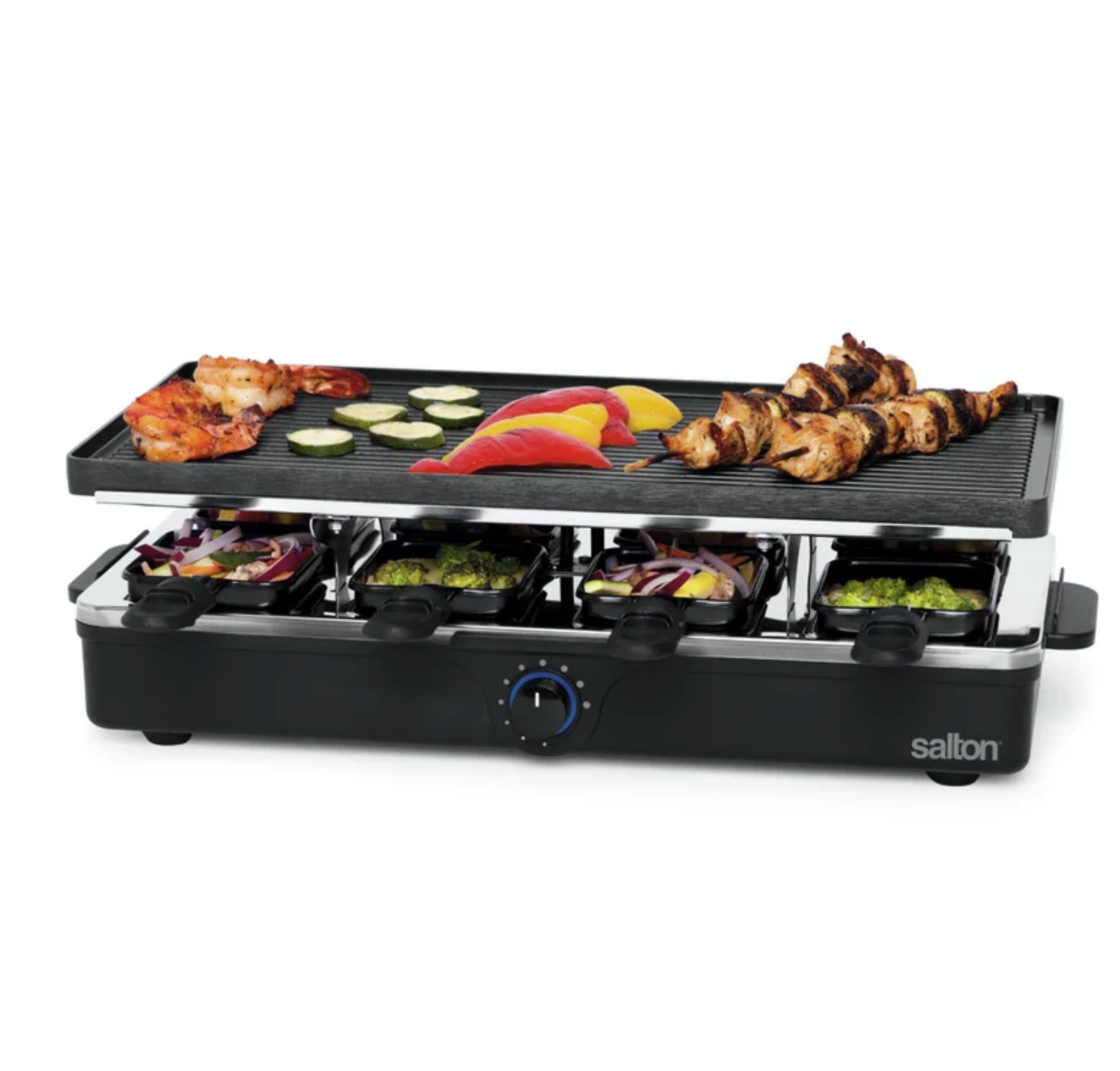 Salton PG1645 Raclette Indoor Electric Party Grill & Raclette, 8 Person, Black