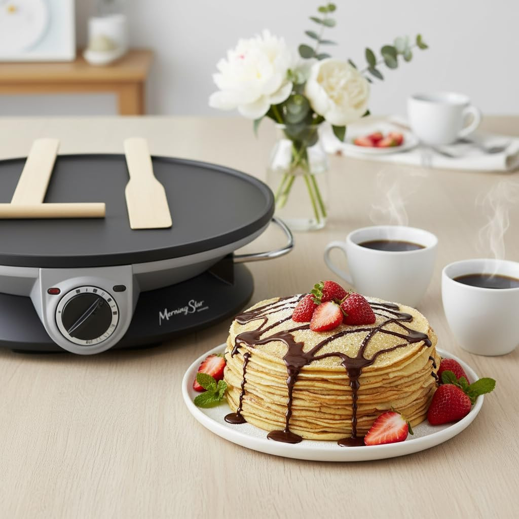 13″ Electric Crepe Maker with Nonstick Griddle & Adjustable Temp Control