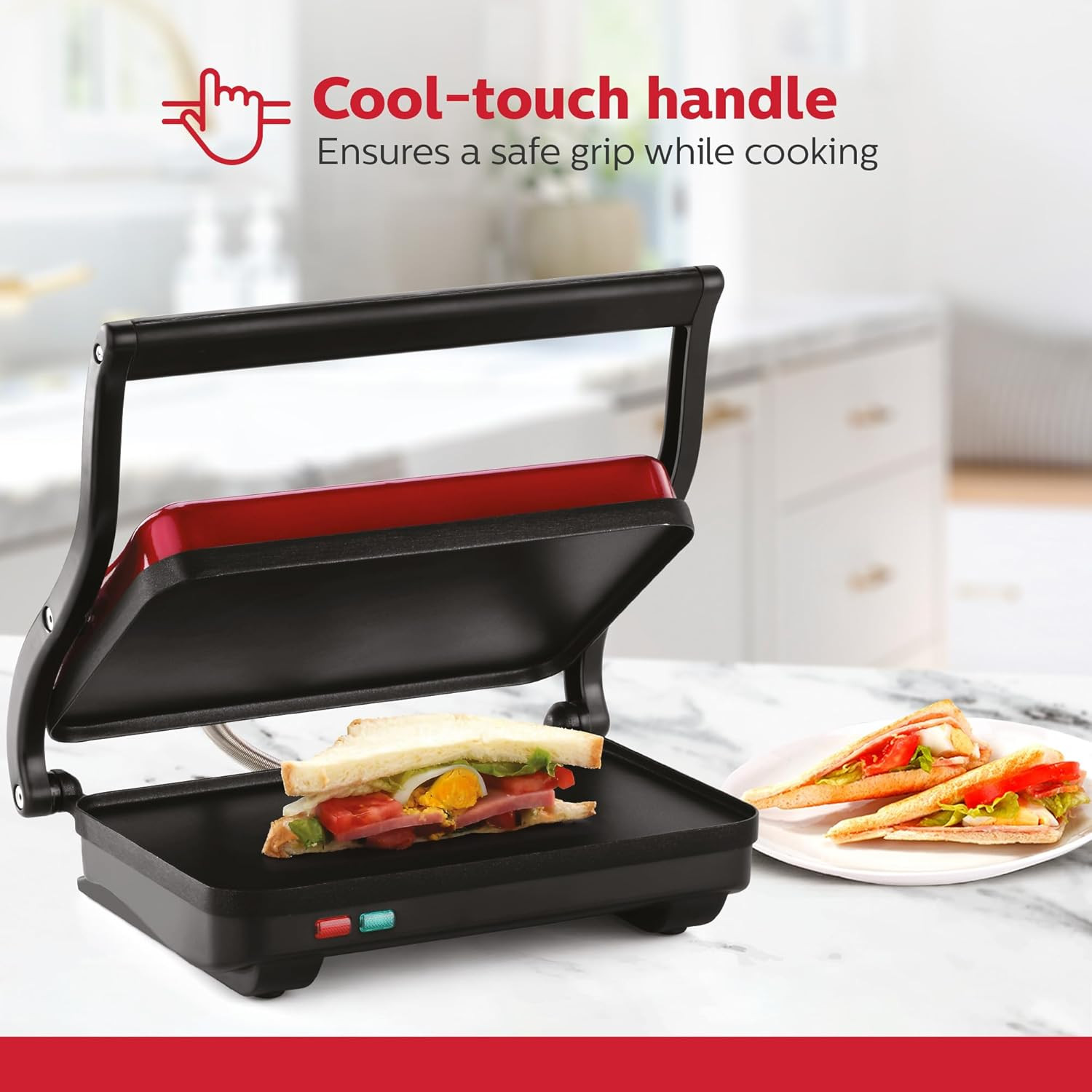 Holstein Housewares 2-Slice Electric Griddle, Non-Stick Sandwich Maker with Adju