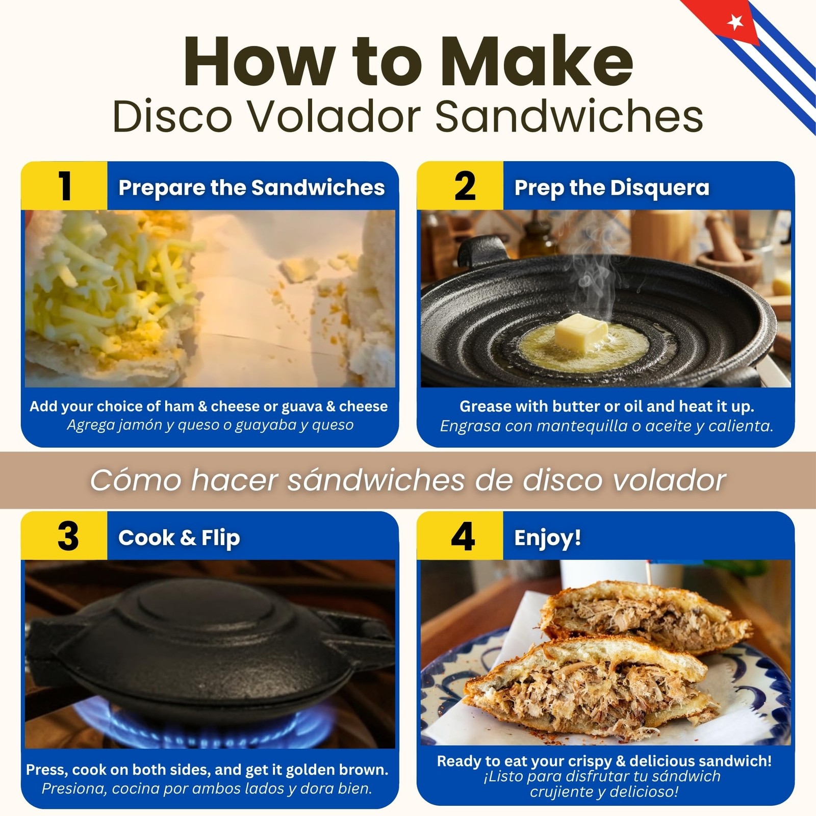 Disquera de Pan Cubano Redondo (1 Unit) – Cast Iron Cuban Sandwich Press for …