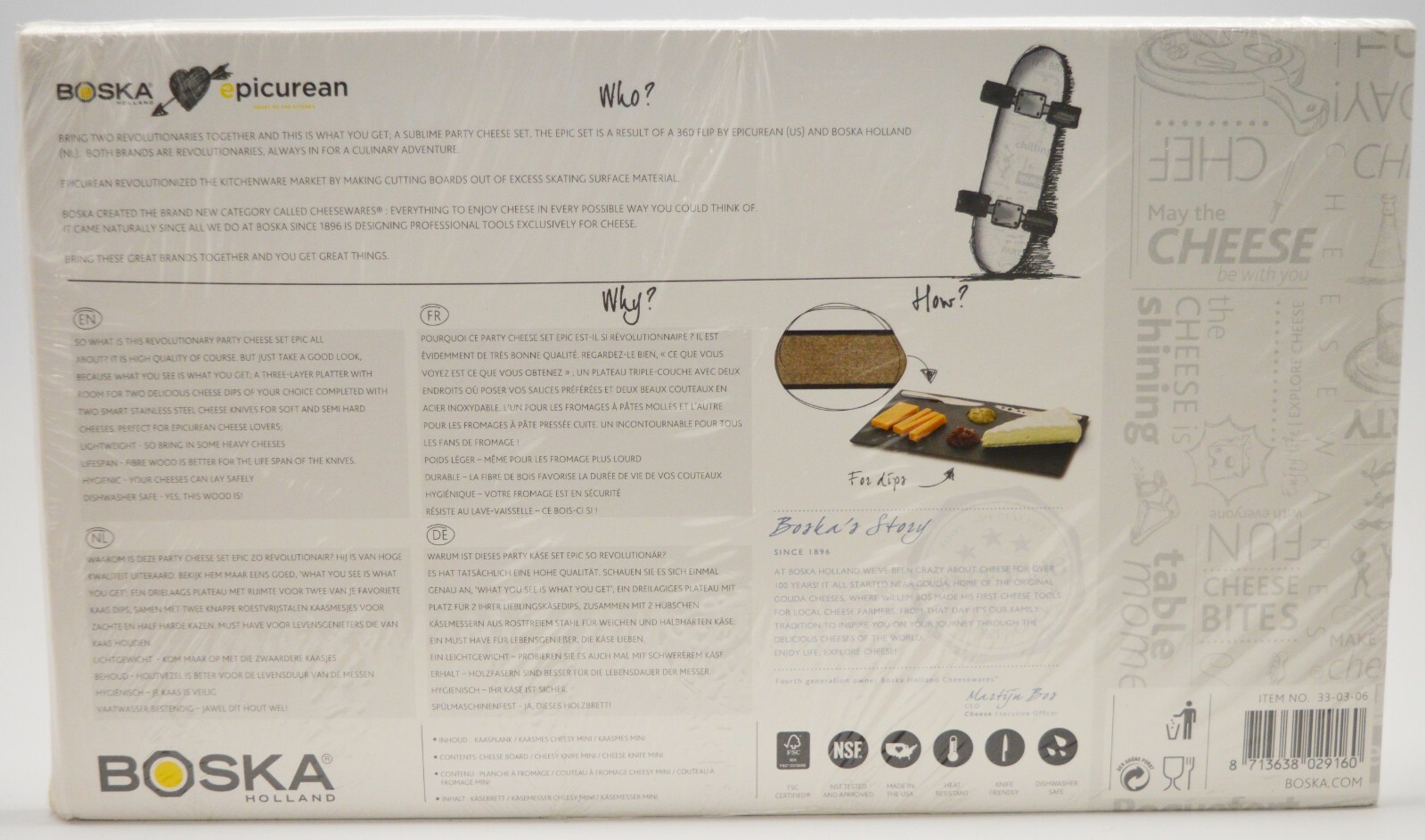 Boska Epic Party Cheese Set, Wood Fiber & Stainless Pro Chopping Board