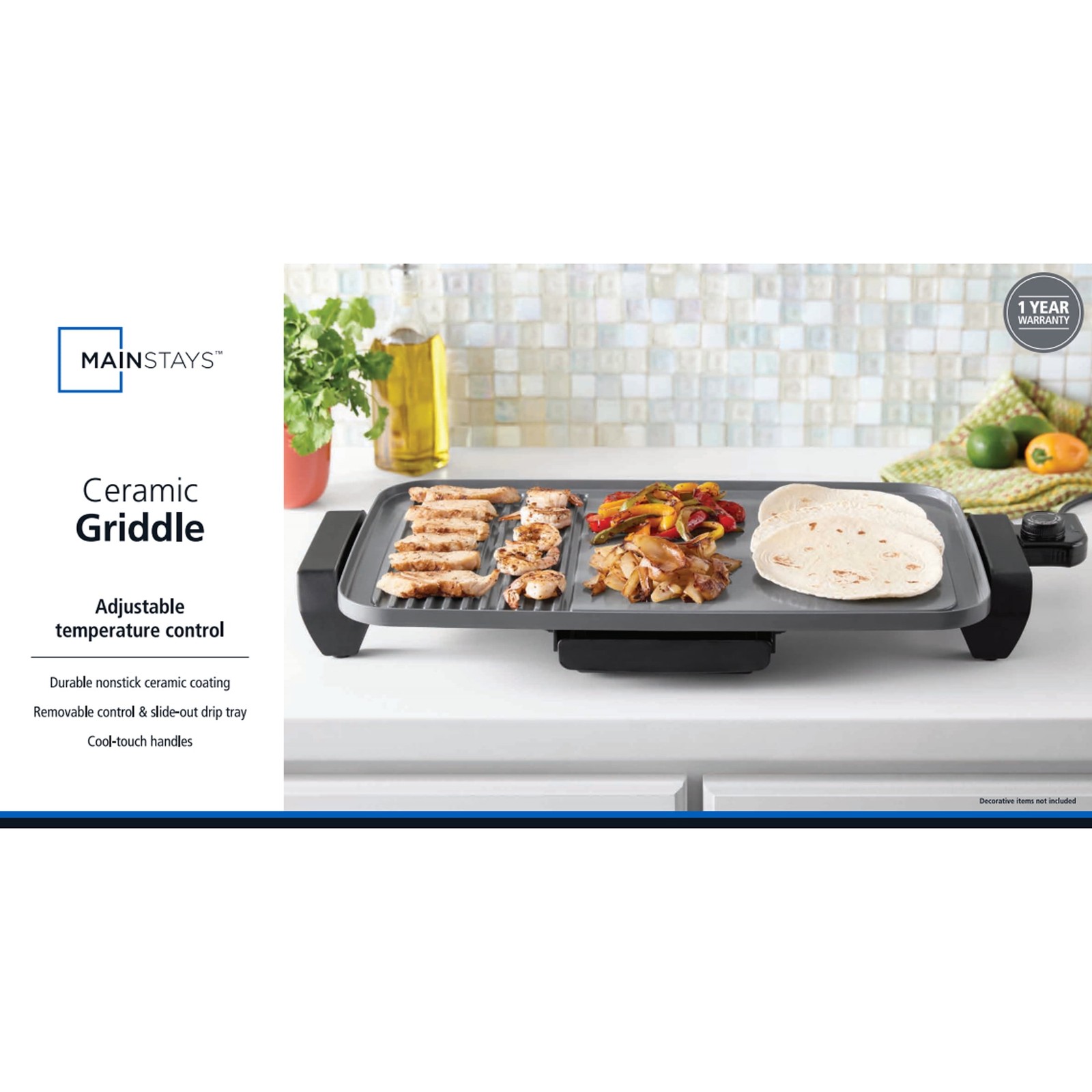 Mainstays Plus 12″x20″ Electric Ceramic Griddle with Nonstick Surface 1500 Watts