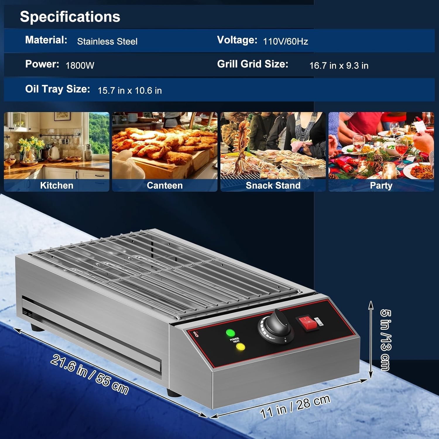 22″ Commercial Electric Countertop Griddle 1800W 110V Electric Griddle BBQ Grill