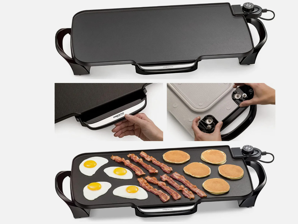 Presto 07061 22 inch Electric Grill Griddle With Removable Handles Black