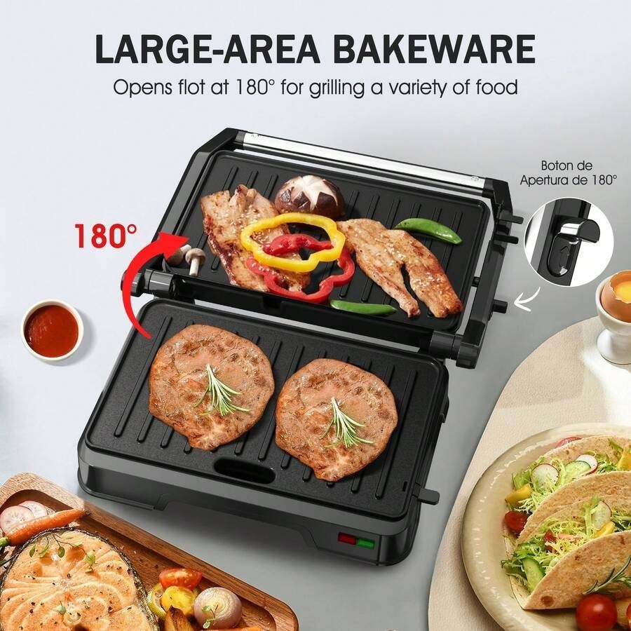 Electric Panini Press Sandwich Maker 2 Slice 180 Degree Flat Grill Non Stick 850