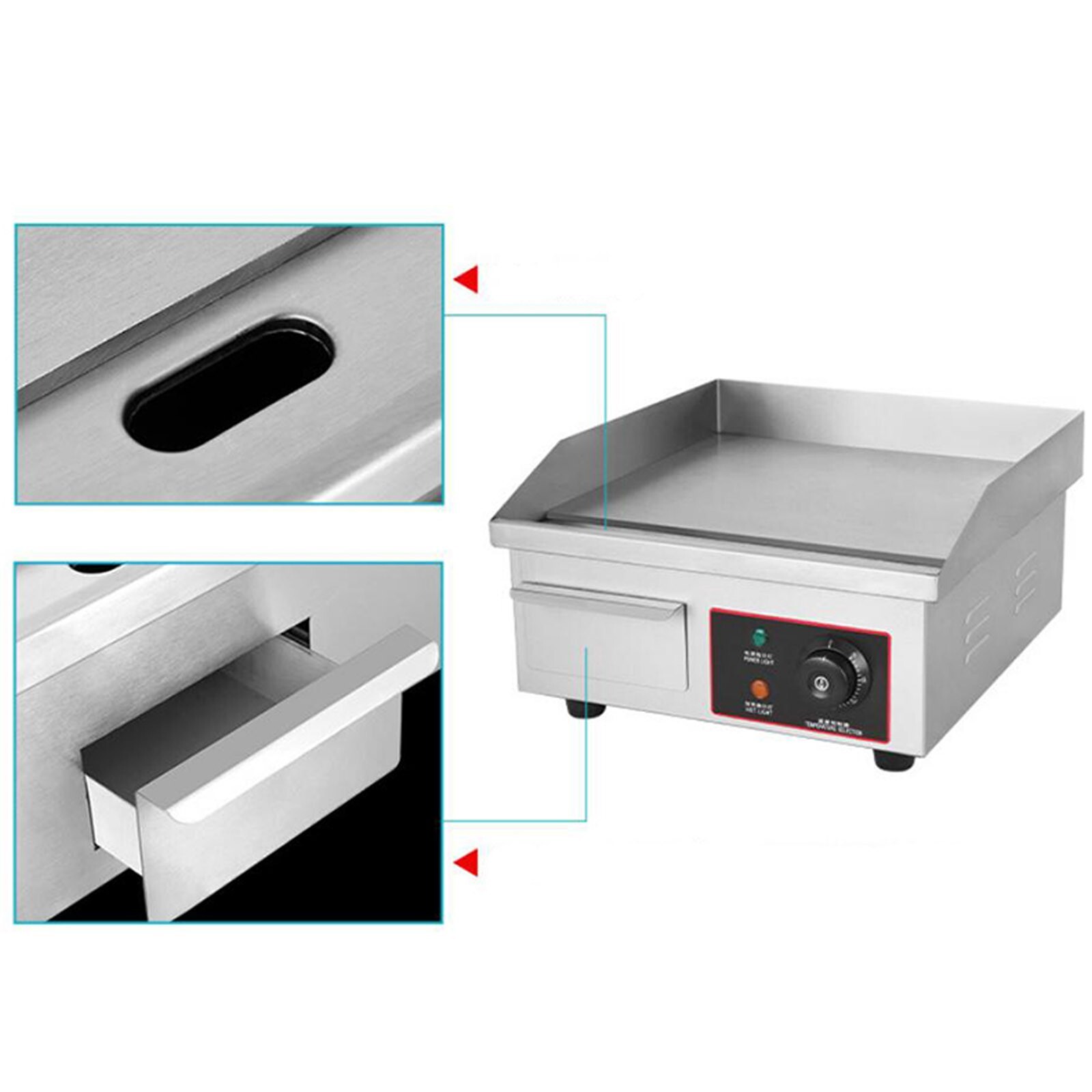 110V Flat Cooking Griddle Grill Stainless Steel Counter Top Electric Gridle