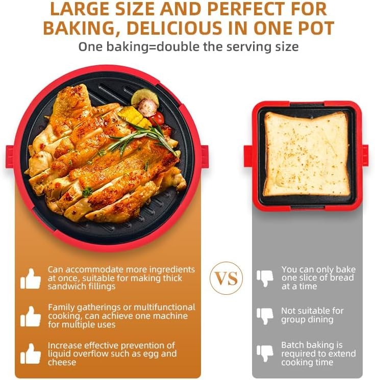 9.5inch 5-in-1 Microwave Grill Pan,Grilled Cheese,Large Toastie Sandwich