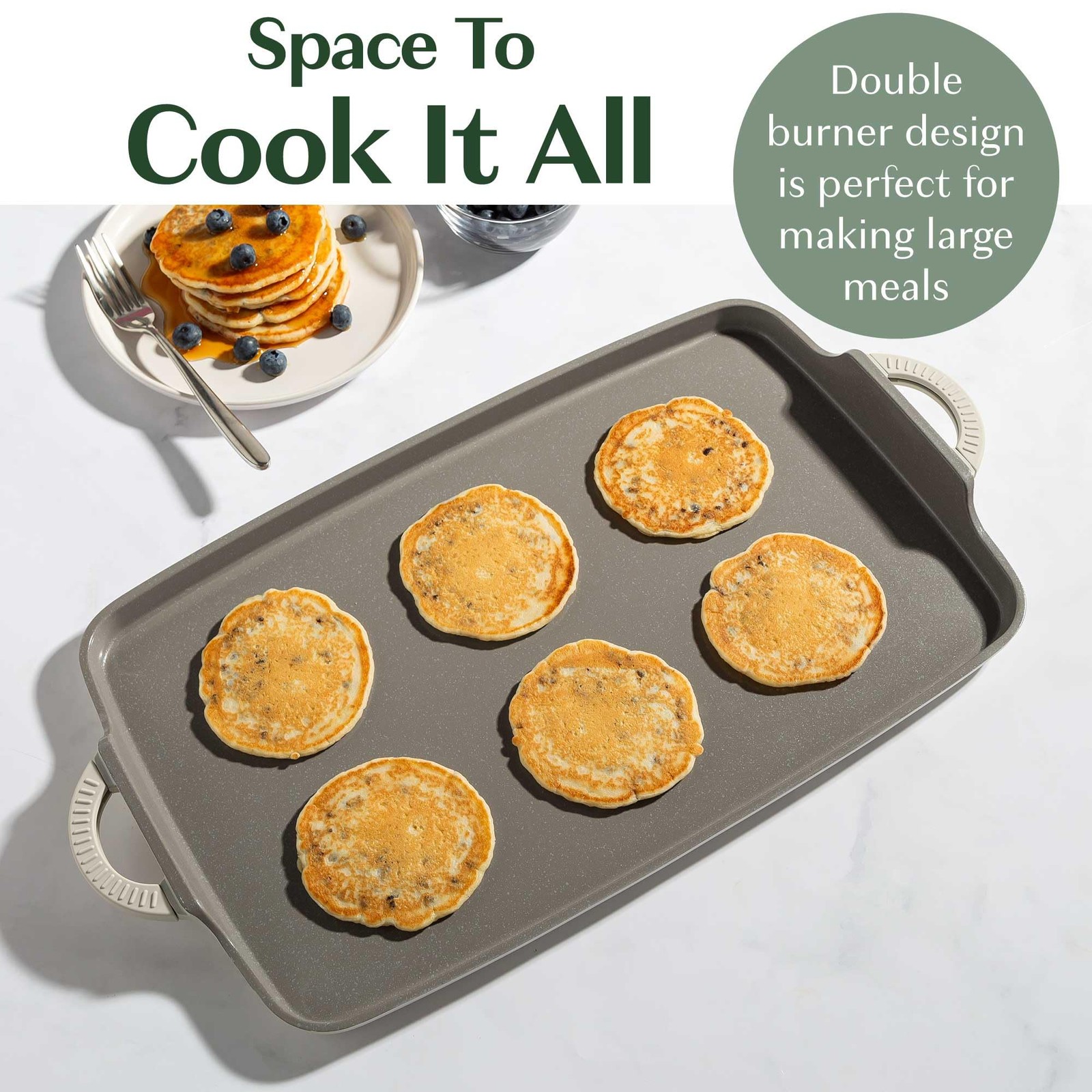 Goodful All-In-One Double Burner Griddle Ceramic Nonstick Durable Cast Aluminum