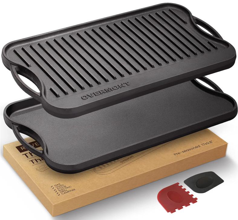 Plancha Parrilla Hierro Fundido Reversible 17″ Doble Quemador Precurada BBQ Camp