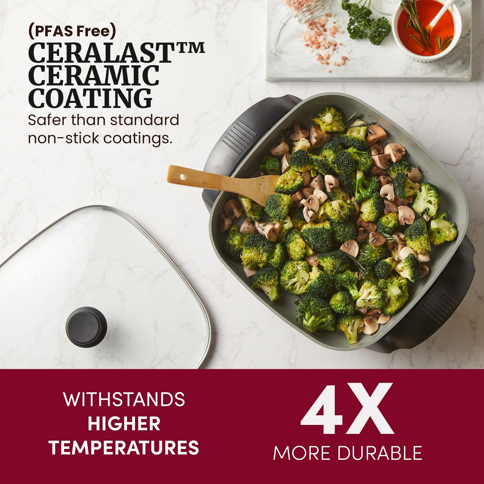 Elite Gourmet Ceramic Electric Skillet, PFAS Free, Dark Grey, 12″ – 1200W