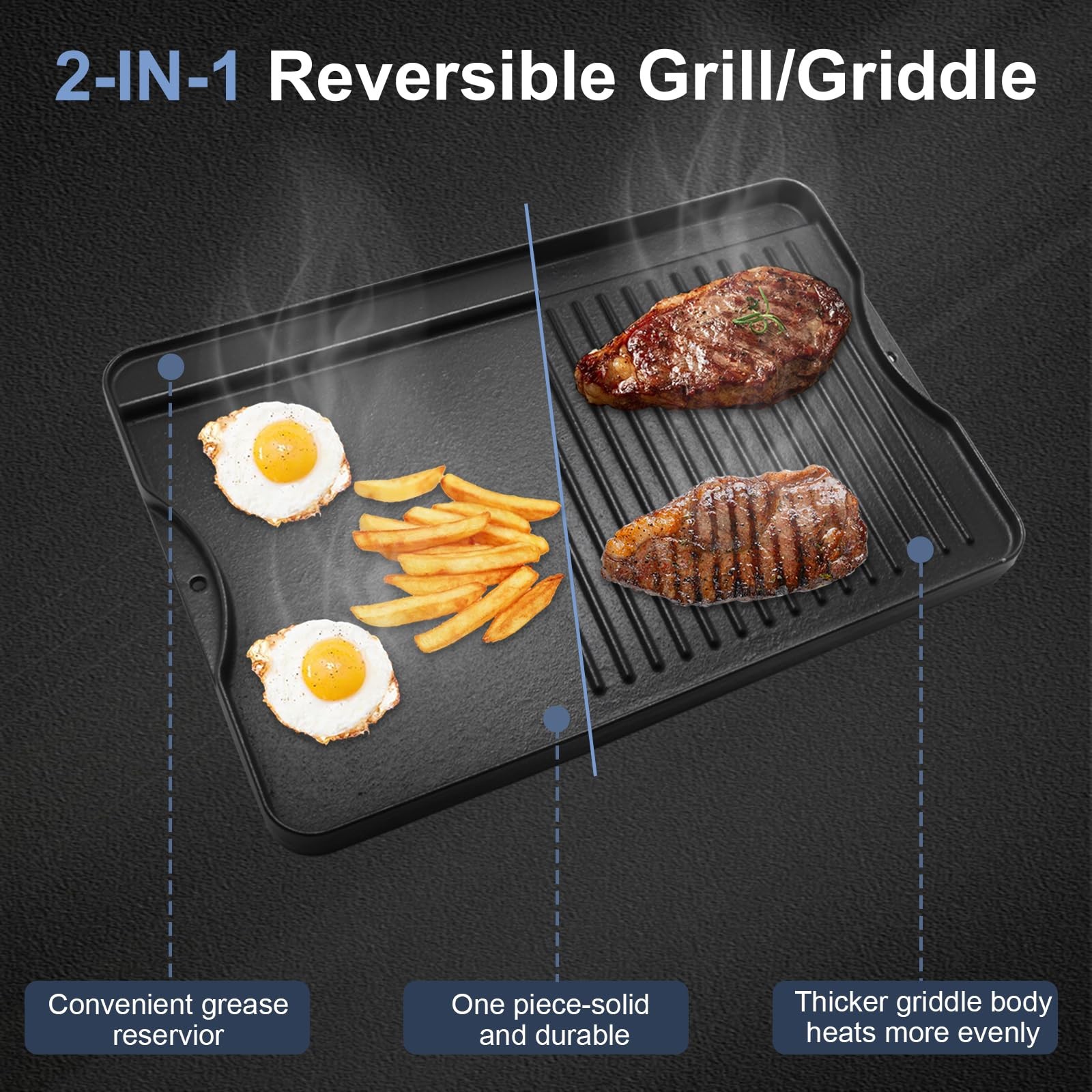 2in1 Reversible PreSeasoned Cast Iron Flat Griddle Top Plate 14×16 Inch