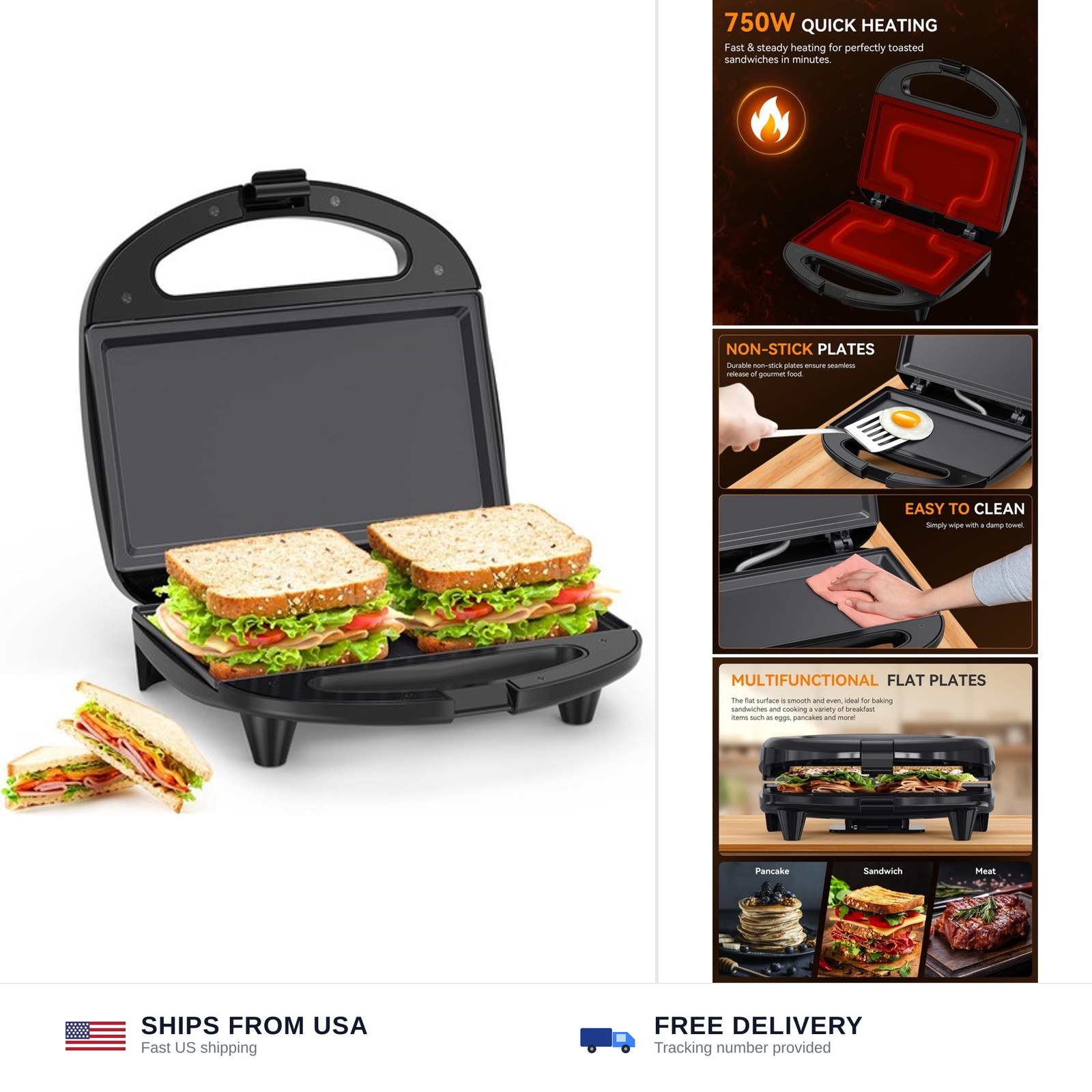 OSTBA Sandwich Maker, 2 Slice Grilled Cheese Maker with Non-stick Flat Plates…