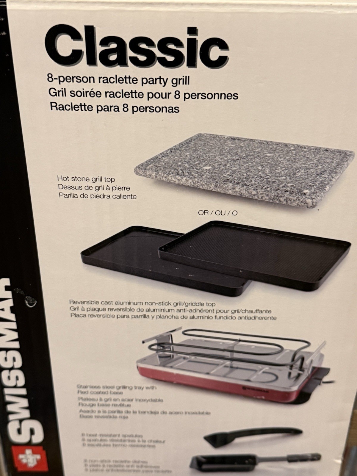 NIB Swissmar Classic Raclette 8 Person Grill with Cast Aluminum Grill Plate NEW