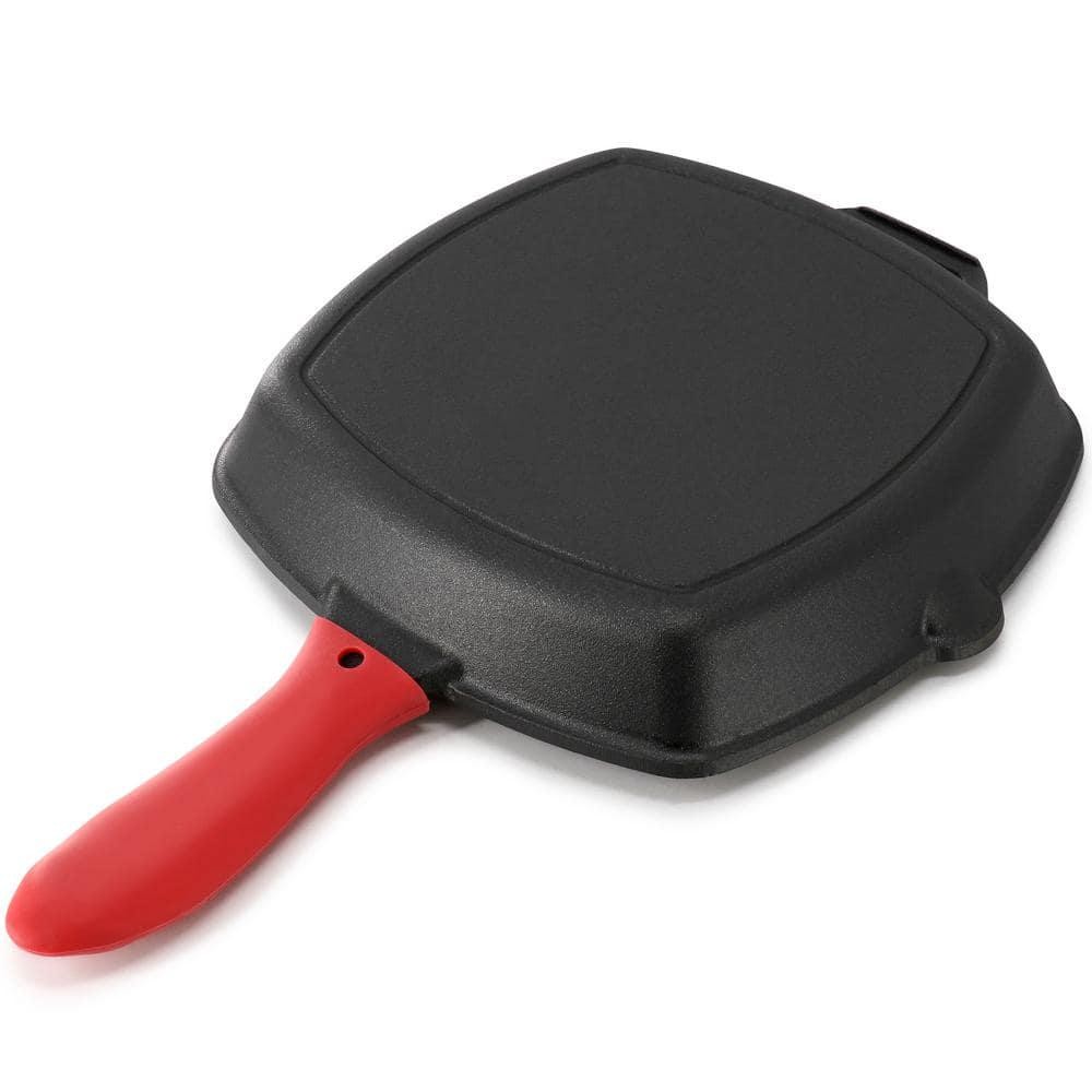 MegaChef Griddle 10.4″ Pre-Seasoned Cast Iron Square Glass Lid Silicone Handle