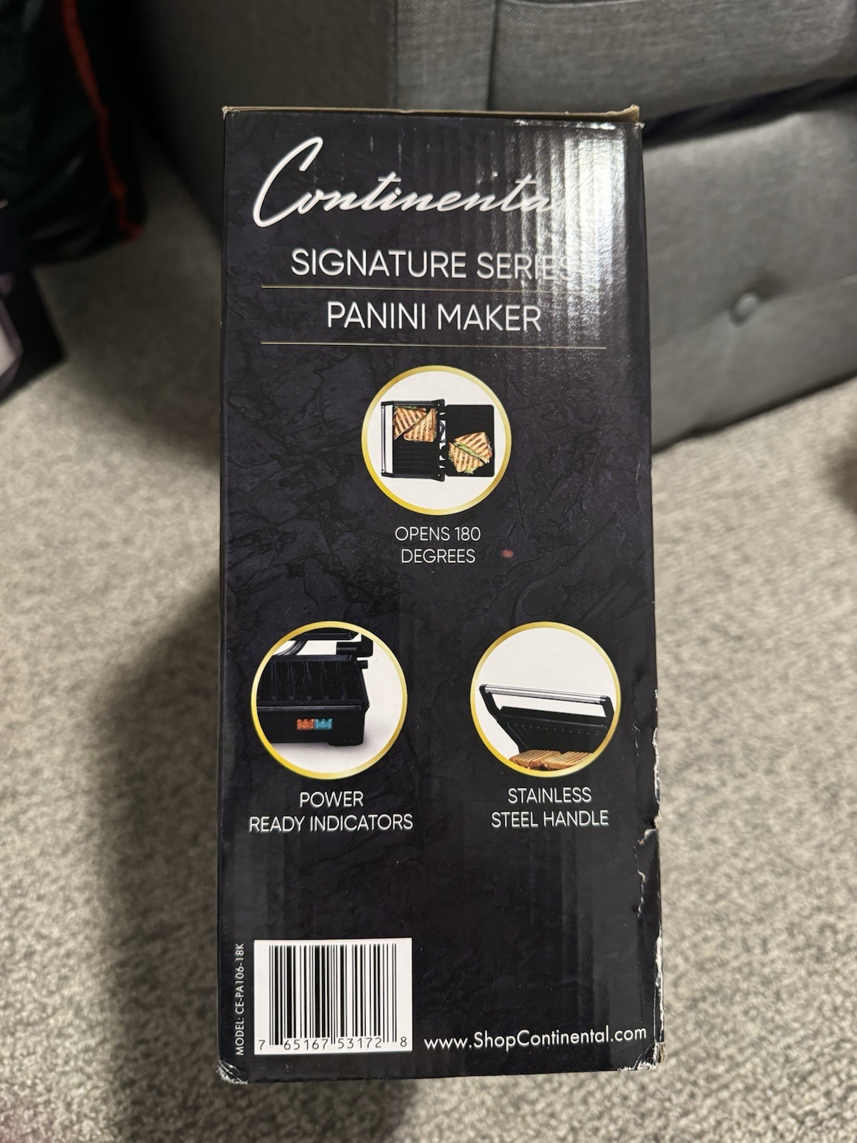 Continental 18K Signature Series Panini Maker, Opens 180°, Non-Stick, Black