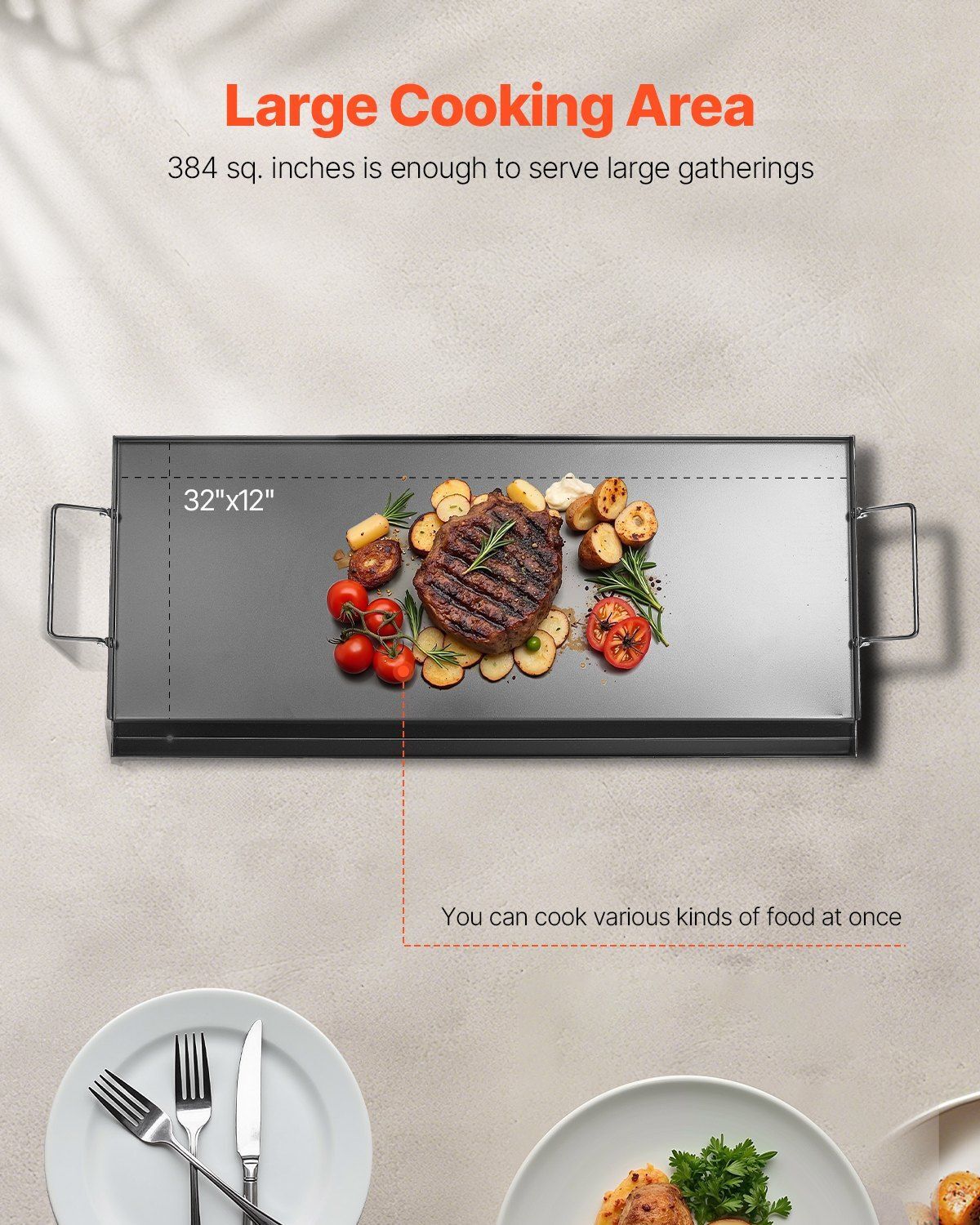 32×14 in Flat Top Griddle Carbon Steel Universal BBQ Grill Pan Cookware
