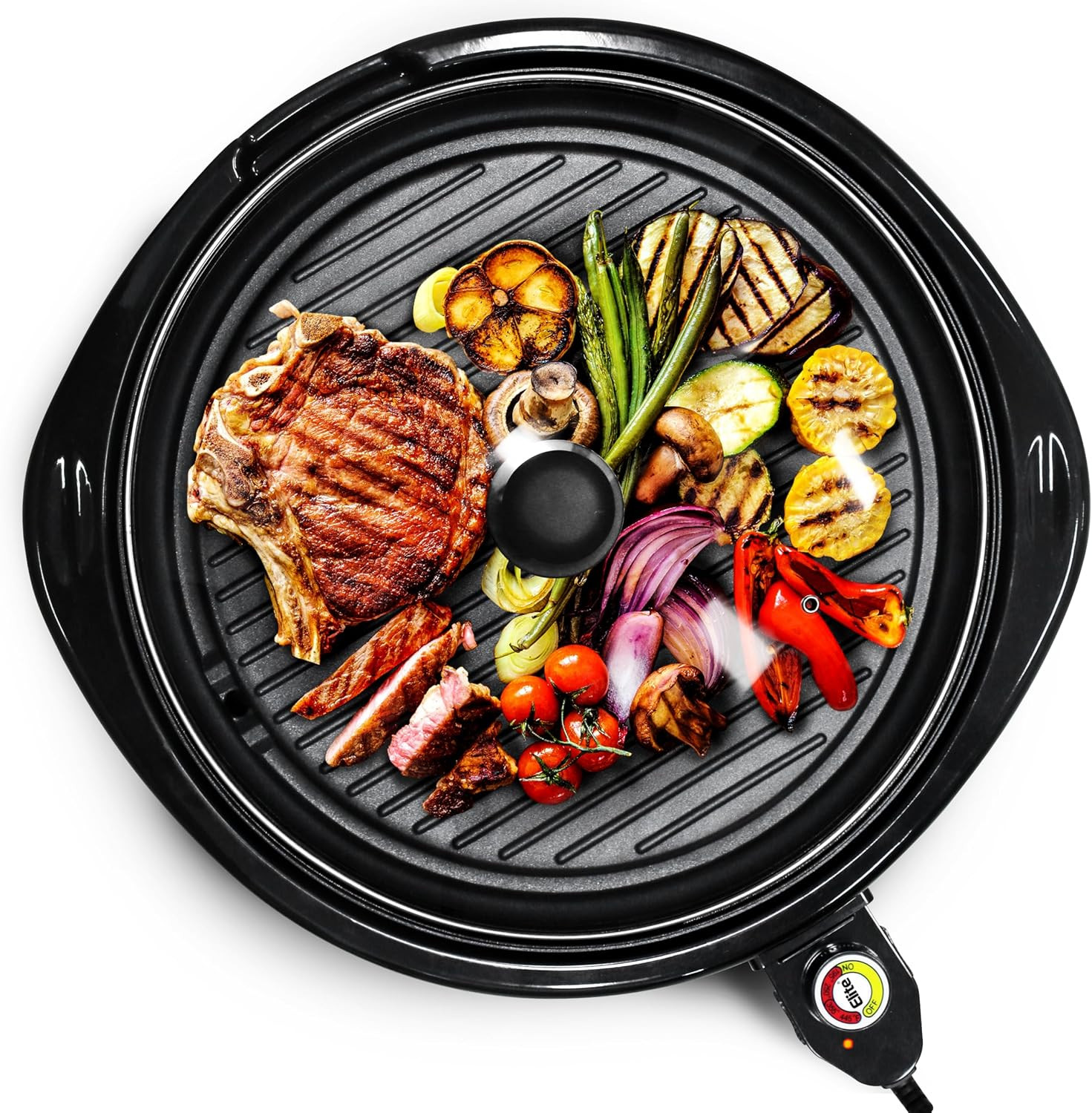 EMG-980BX Indoor Electric round Grill, Non-Stick, 14″ Black | Cool-Touch Handles