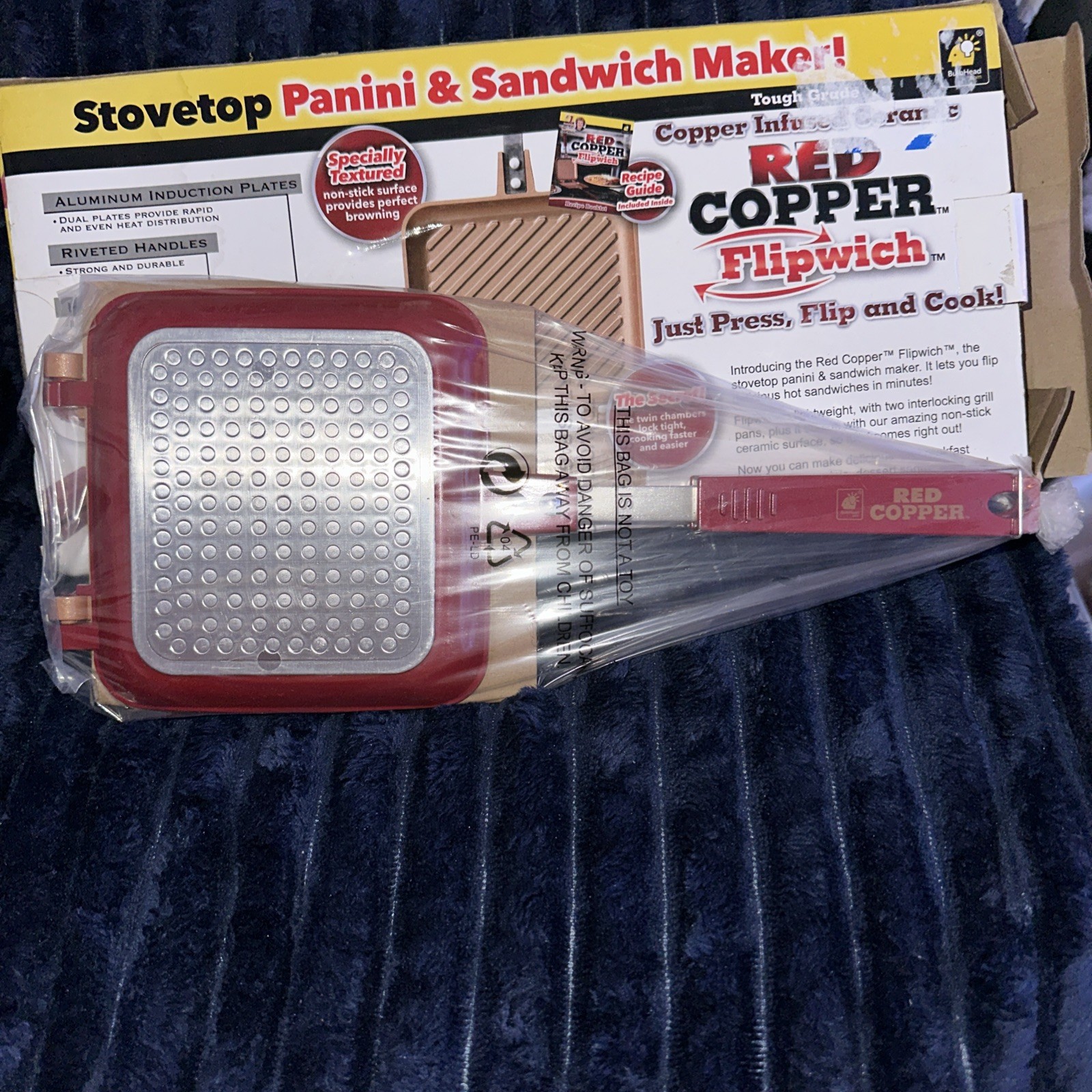 Red Copper Flipwich Non-Stick Stovetop Panini and Sandwich Maker