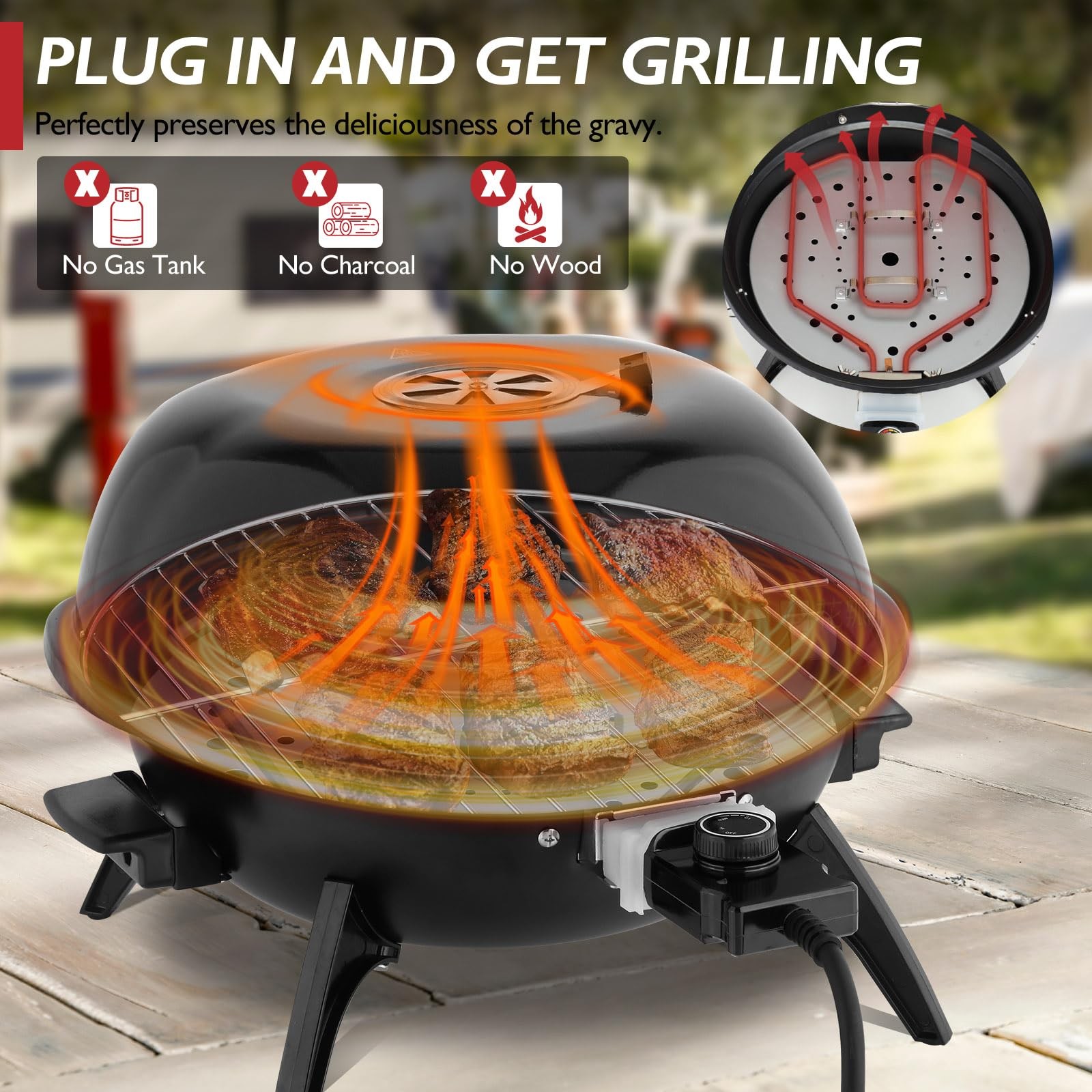 1600W Vertical Electric Grill w/Lid,Red 304 Stainless Steel Grill,Black Tabletop