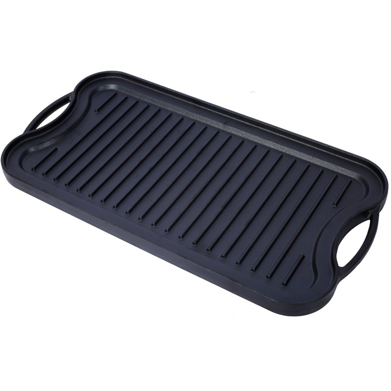 Reversible Cast Iron Grill/Griddle Pre-Seasoned Rectangular 20×10″ Cooking Plate
