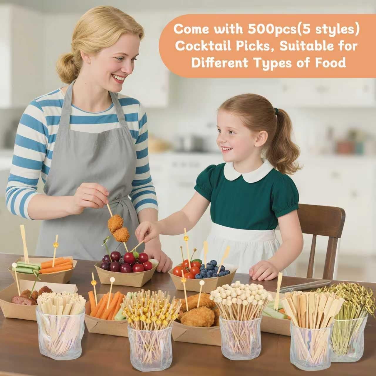 500PCS Eco-Friendly Bamboo Skewers | 4.7″ Cocktail Picks for Appetizers & Charcu