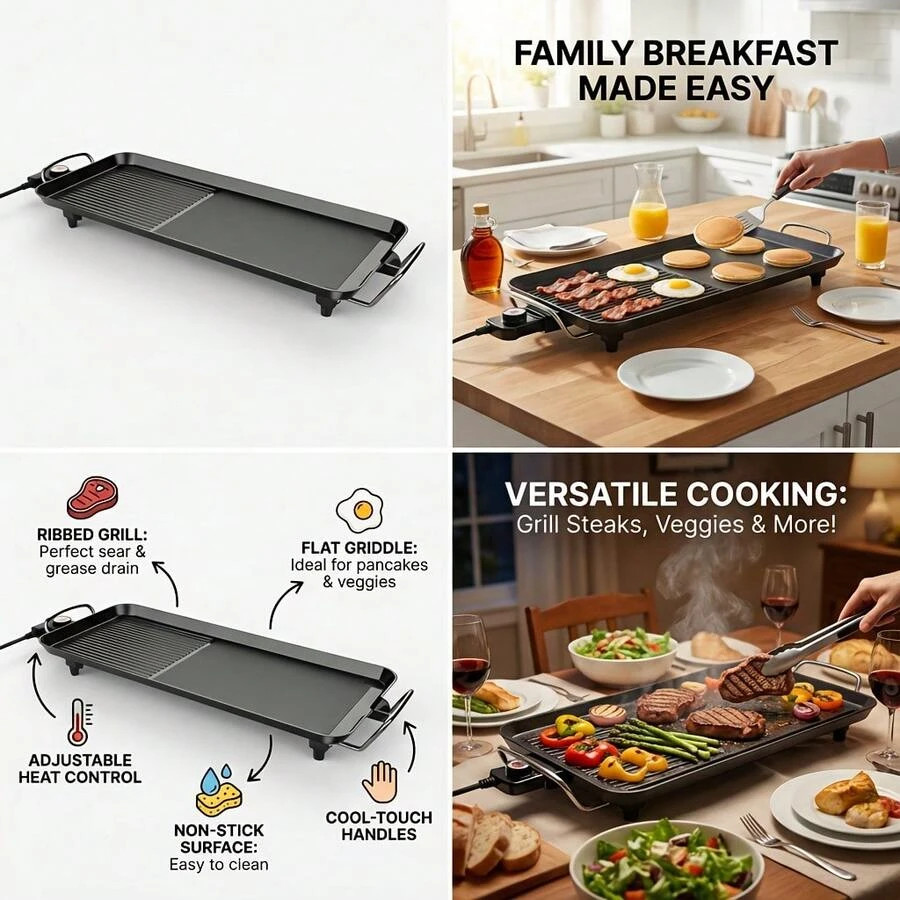 NEW Aoran Household Smokeless Electric Grill, Extra-Large Extended Non-Stick